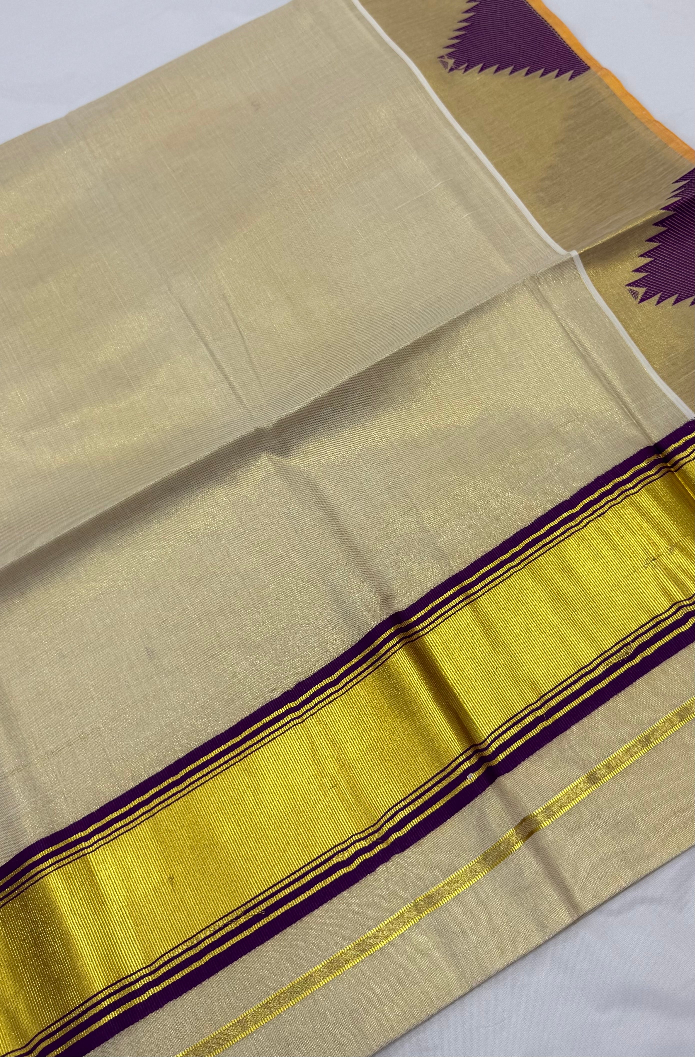 TRADITIONAL KERALA KASAVU TISSUE SAREE - (CREAM,GOLD,WINE)