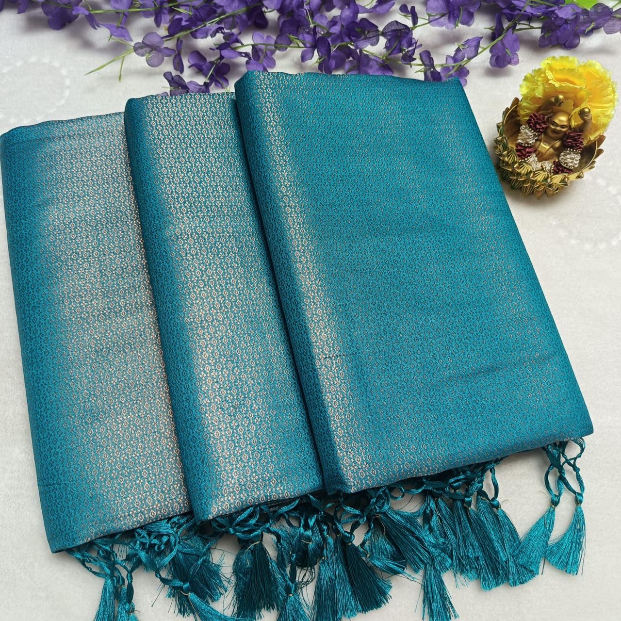 PREMIUM KUBERA PATTU SILK SAREE - TURQUOISE BLUE