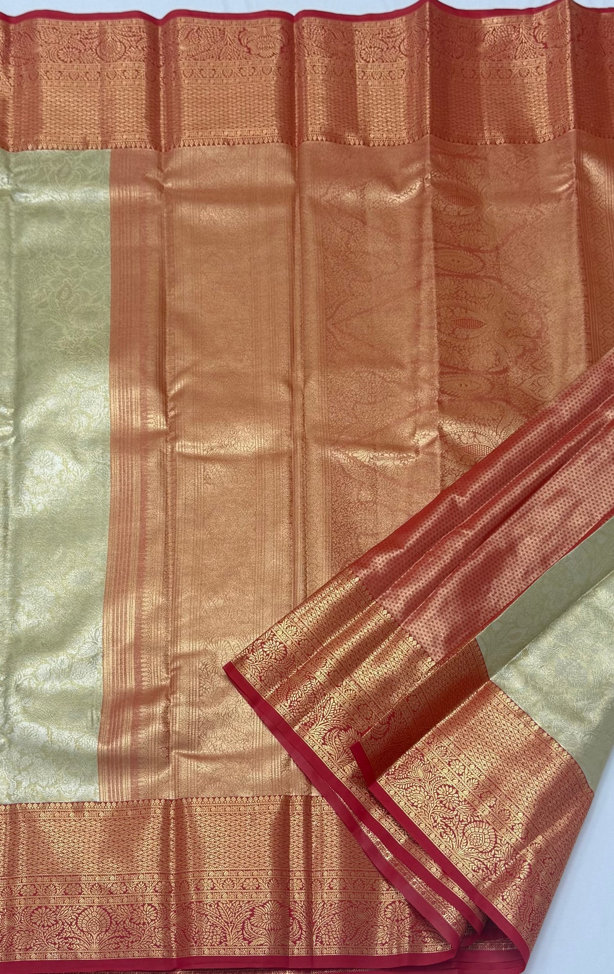 PREMIUM SEMI KANCHI TISSUE SILK SAREE - TEAGREEN GOLD