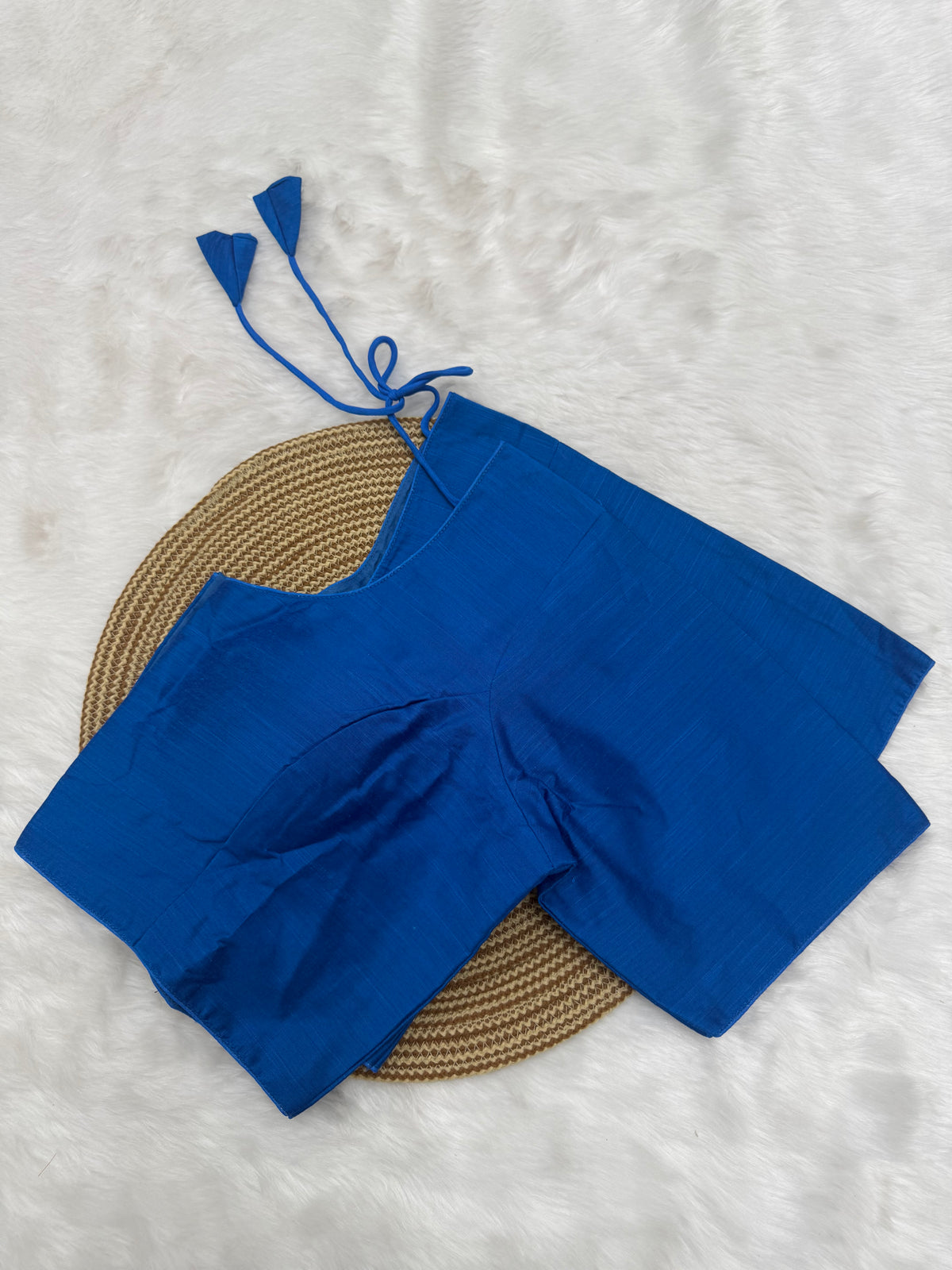 PLAIN SILK READY TO WEAR SAREE BLOUSE - BLUE
