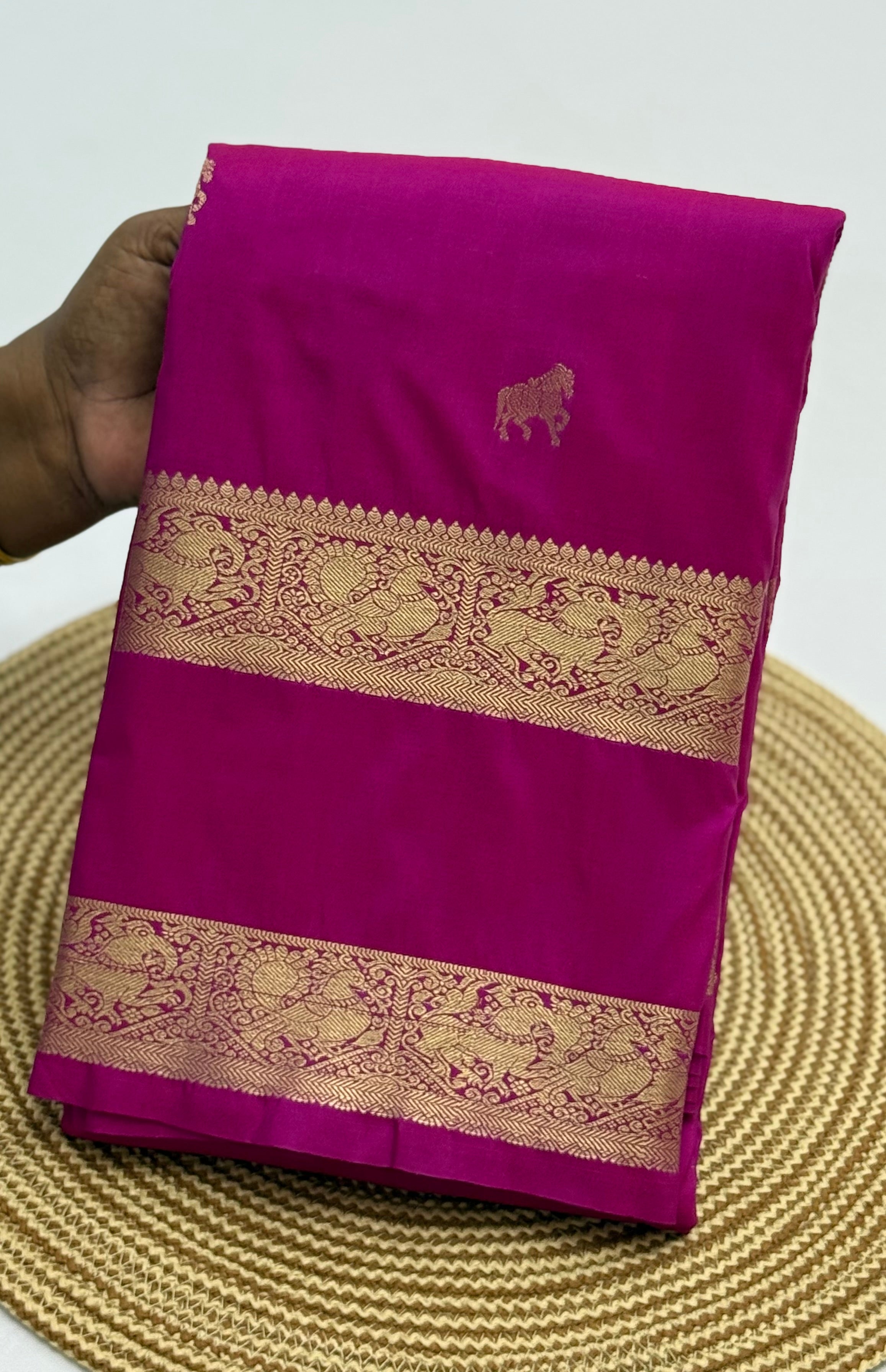 PREMIUM SEMI KANCHI SILK SAREE - HOT PINK