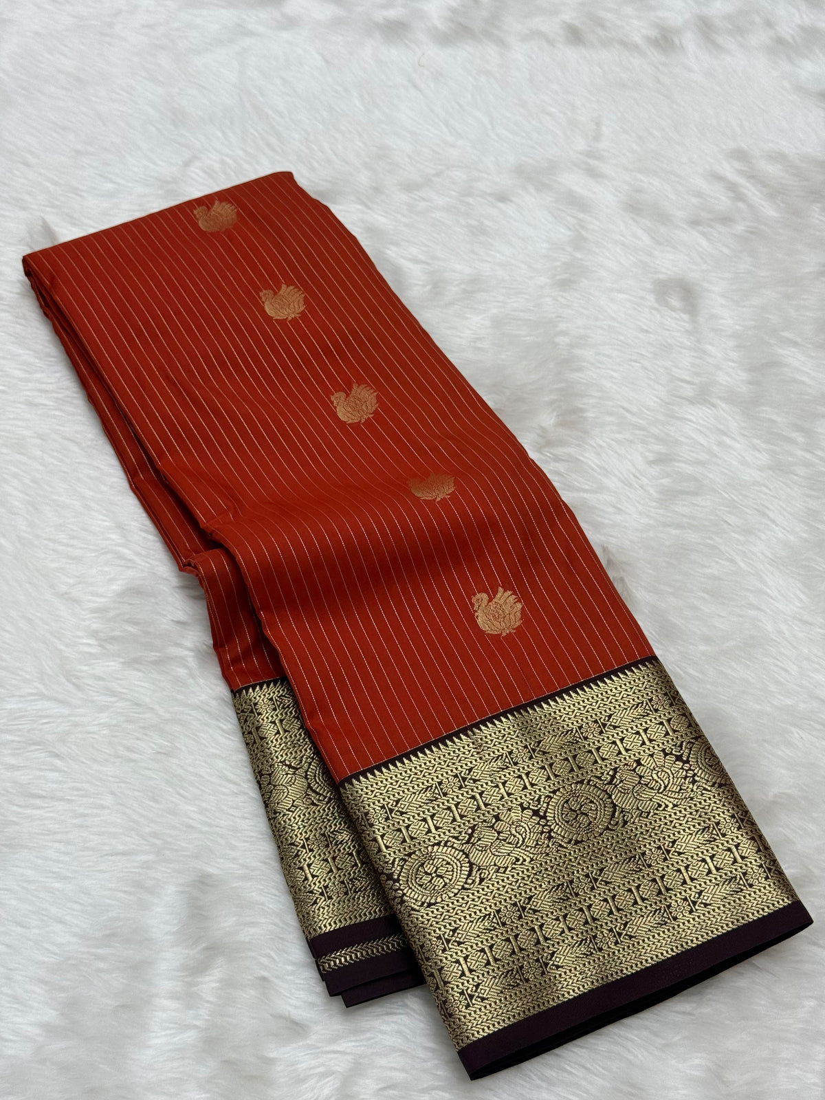 PREMIUM SEMI KANCHI SILK SAREE - BURNT ORANGE