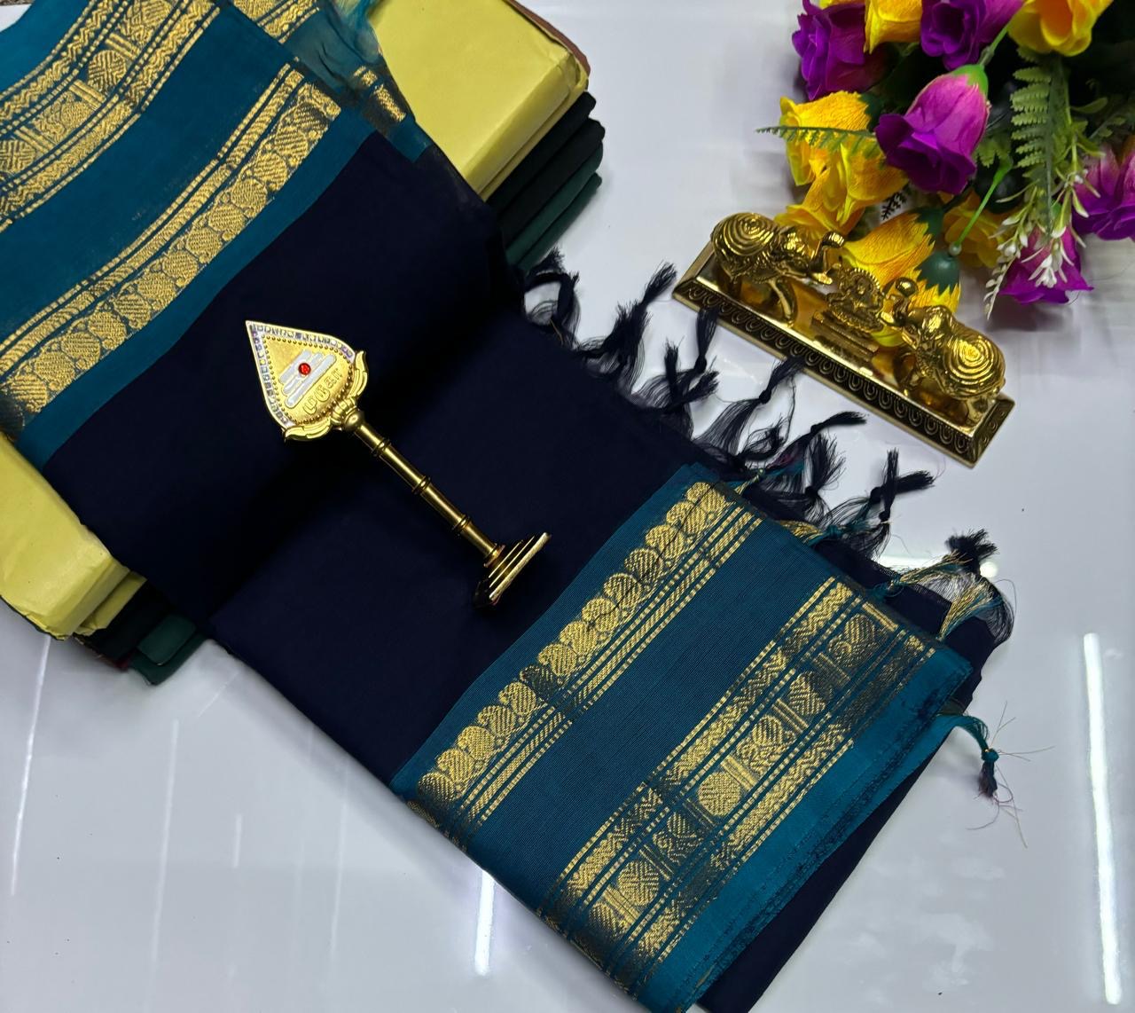PURE KANCHI COTTON SAREES - NAVY BLUE
