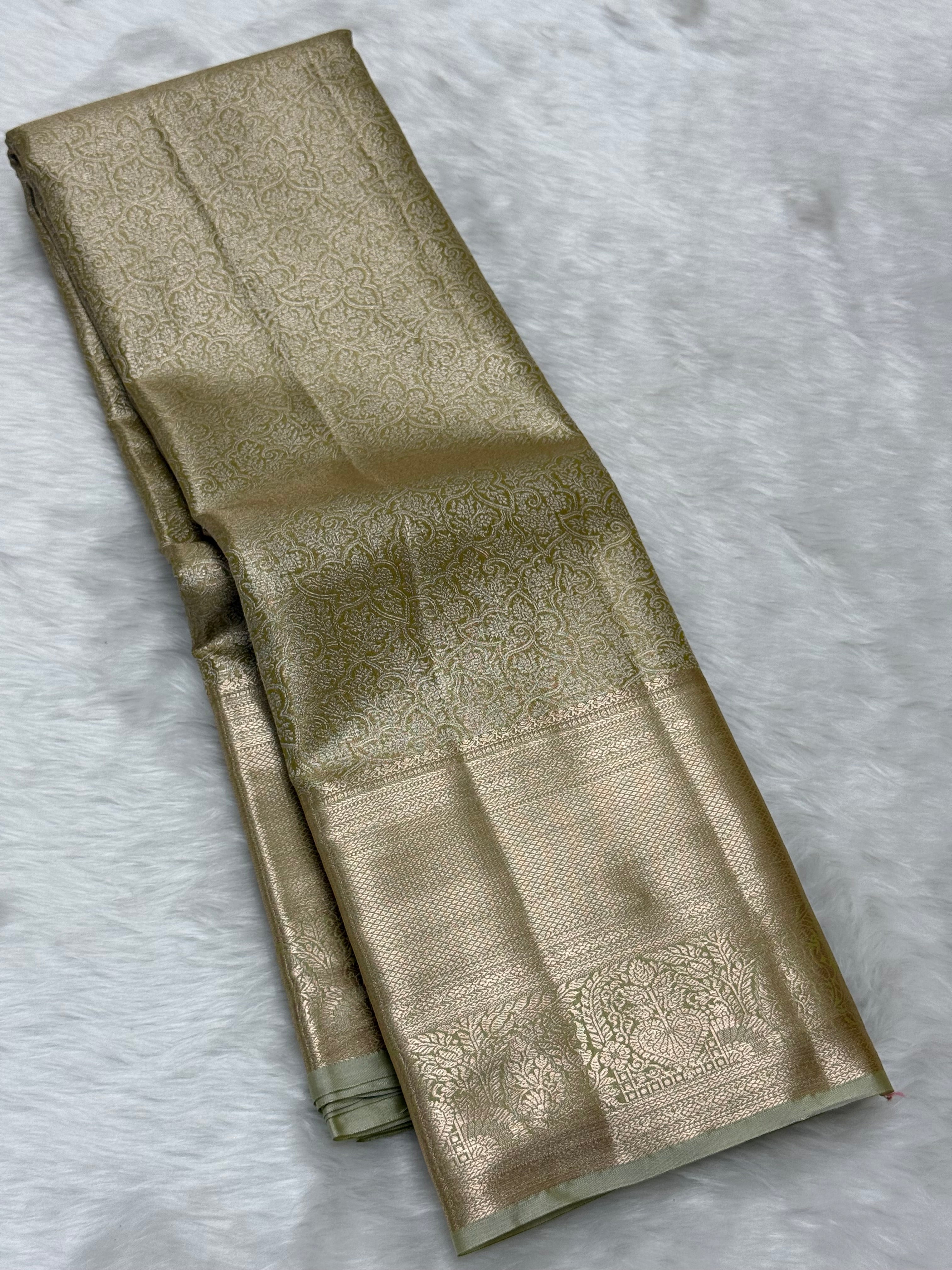 PREMIUM SEMI KANCHI TISSUE SILK SAREE - SILVER GREEN