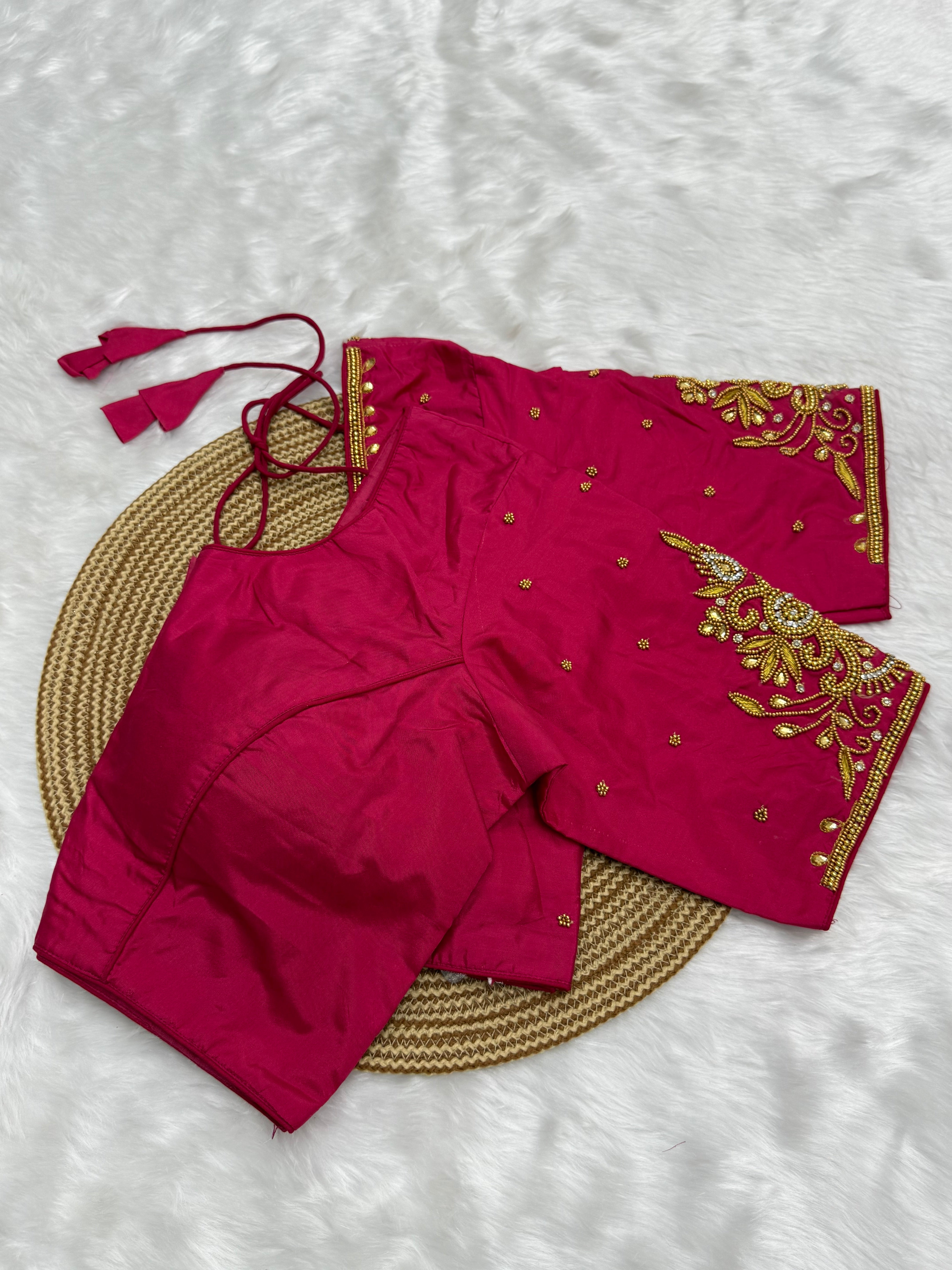 BRIDAL AARI WORK READY TO WEAR SAREE BLOUSE - PINK