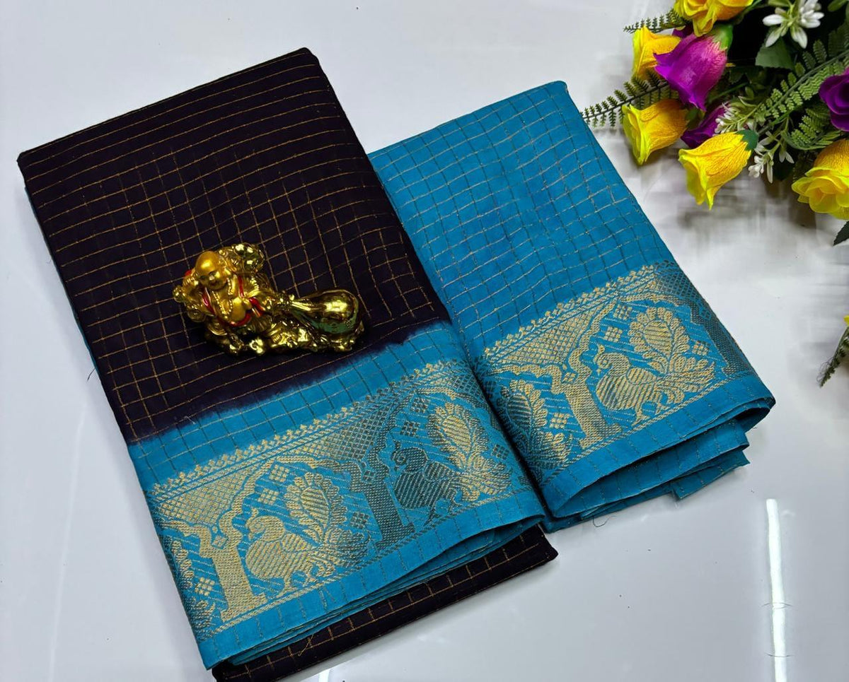 MADURAI VELTHARI SUNGUDI COTTON SAREES - EGGPLANT PURPLE