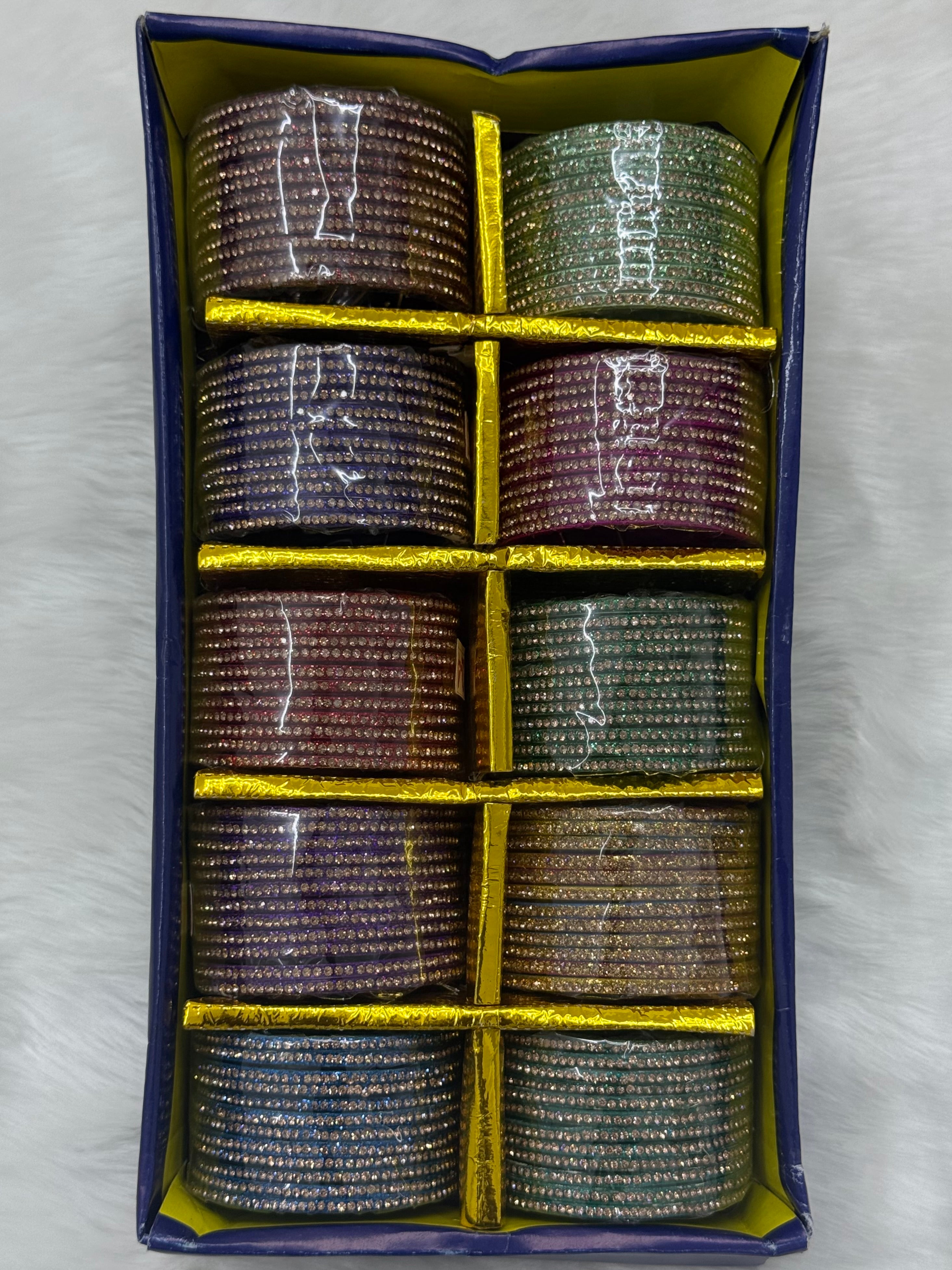 PREMIUM CUBIC WORK GLASS BANGLES - 10 COLOUR MIX(BOX OF 120PCS)