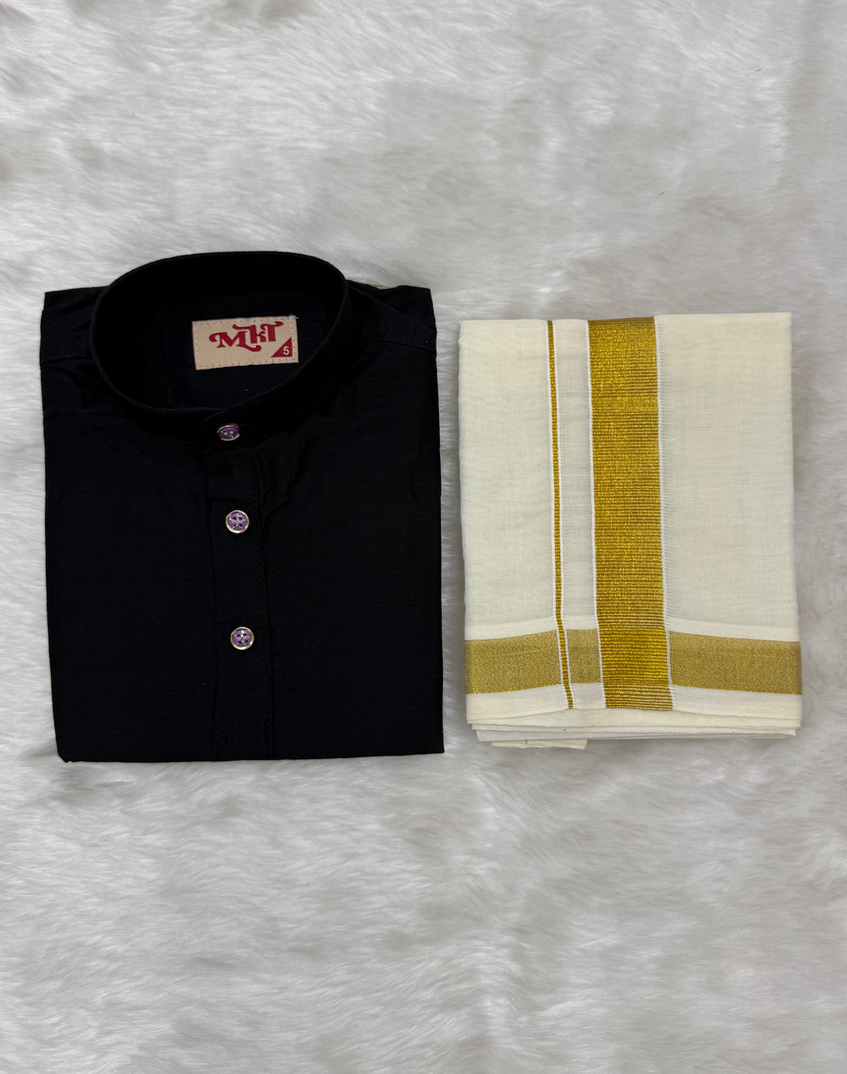 KIDS BOYS VELCRO DHOTI & KURTA COMBO SET - BLACK