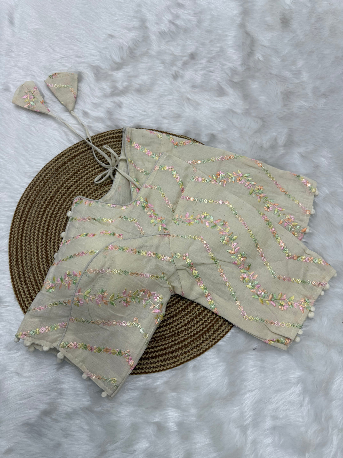 DESIGNER EMBRO-SEQUIN WORK BLOUSE - OFF WHITE