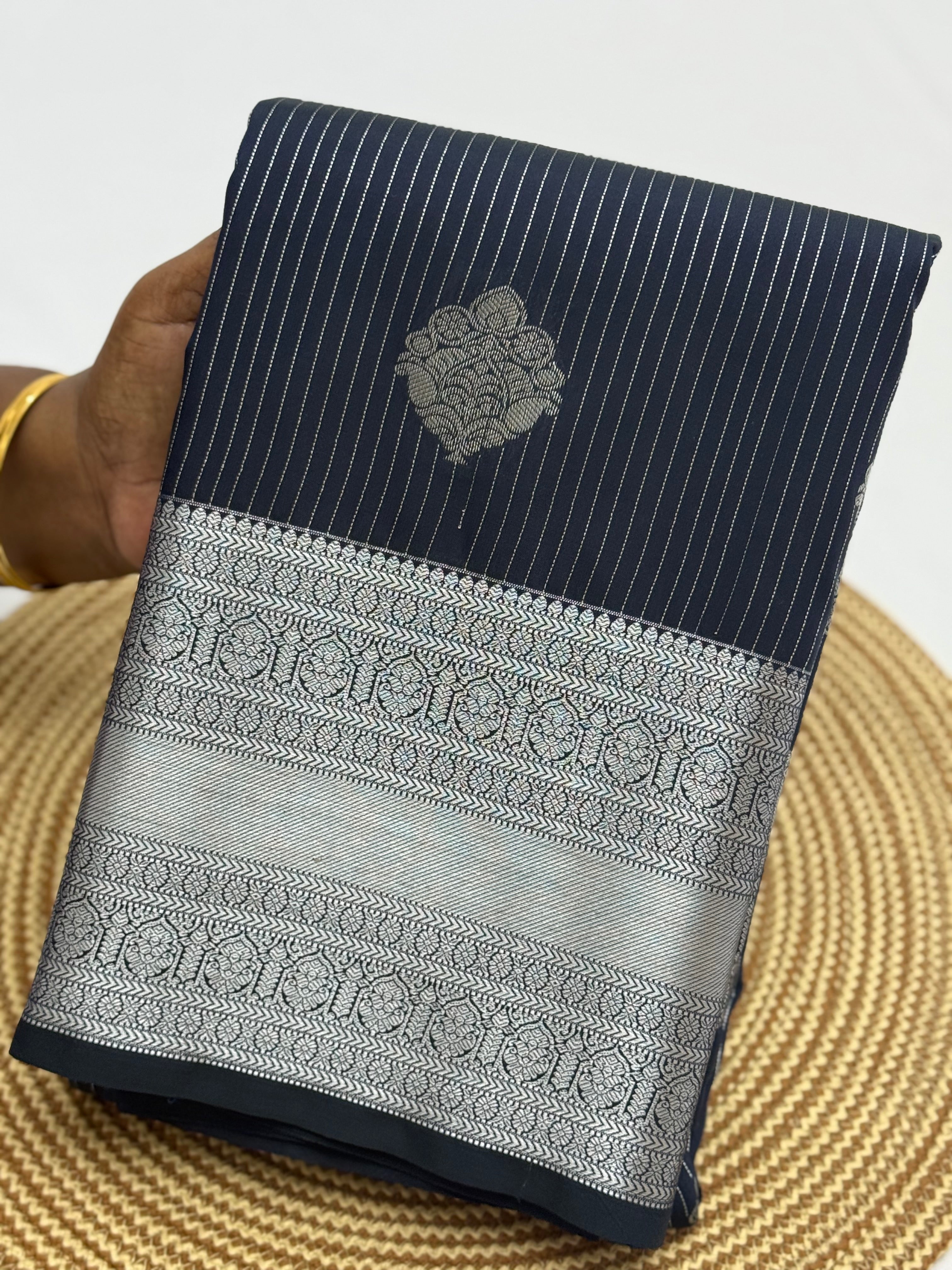 PREMIUM SEMI KANCHI SILK SAREE - BLACK