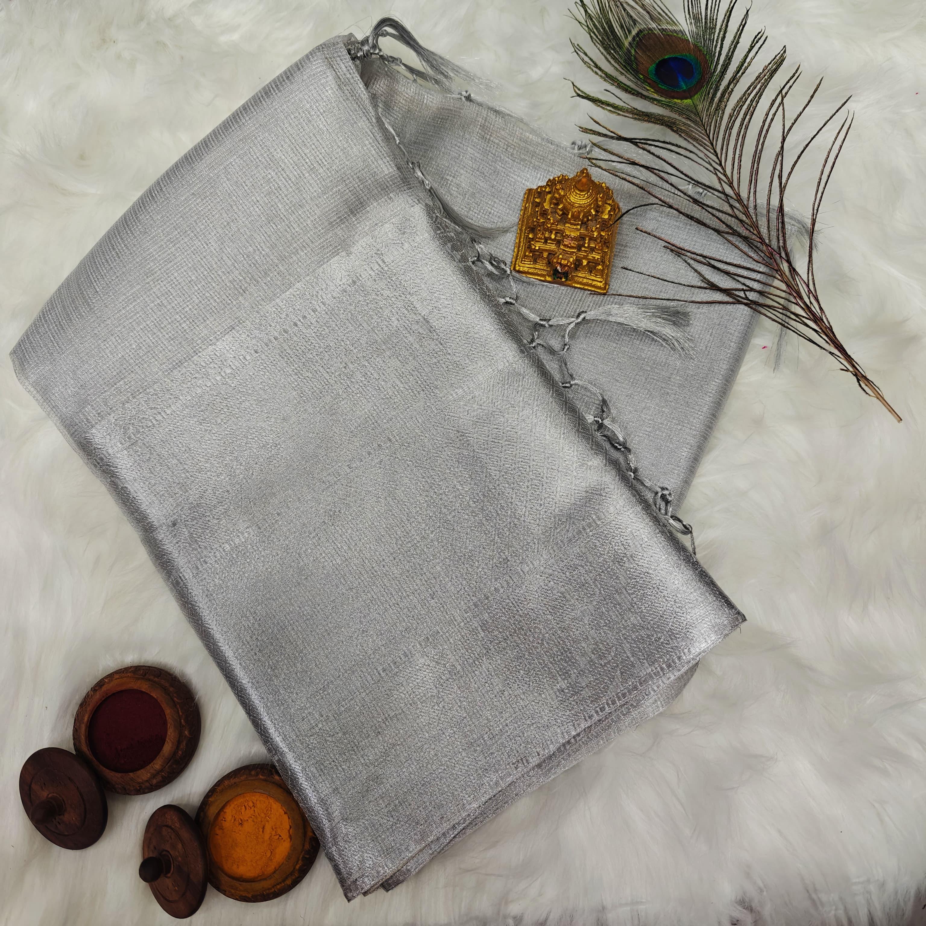 FANCY BANARASI TISSUE SILK SAREES - SILVER