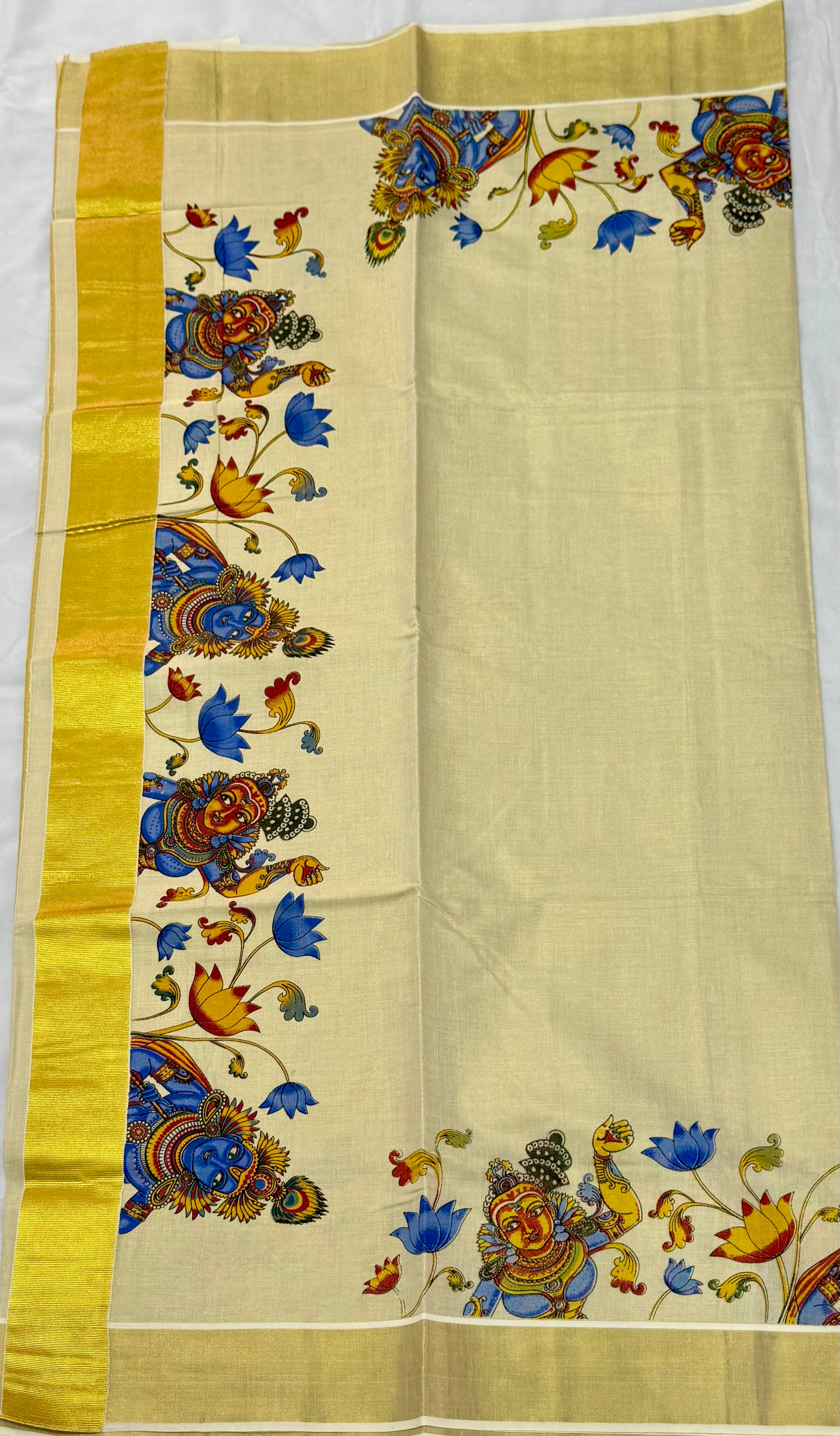 MURAL ART KASAVU TISSUE KERALA SAREE (GOLD,CREAM)