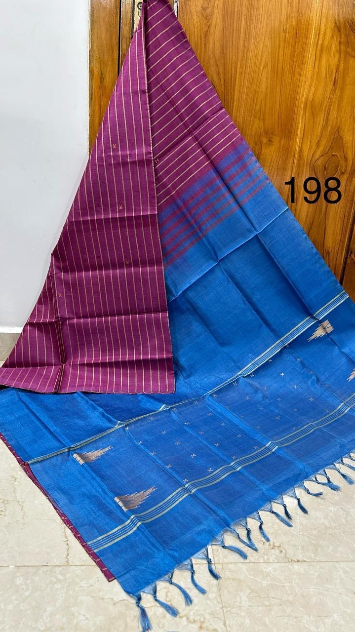 HANDLOOM BANANA PITH SILK SAREE - TEAL BLUE & VIOLET