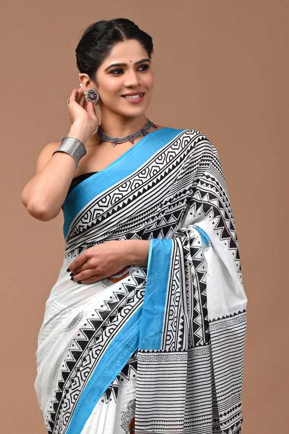 PRINTED MULMUL COTTON SAREE - MULTI