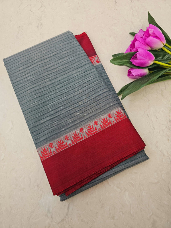 KERALA COTTON JACQUARD BORDER SAREE - GREY