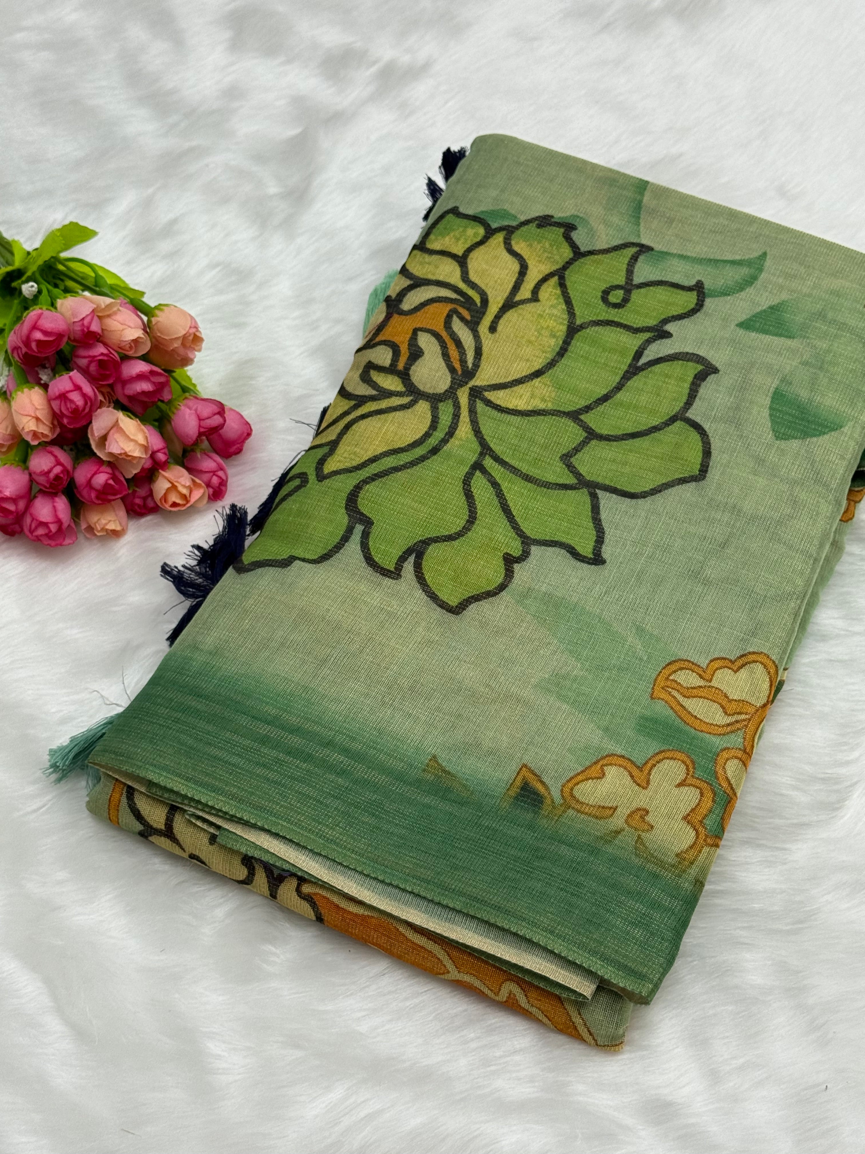PREMIUM LINEN COTTON SILK SAREE - MULTICOLOUR