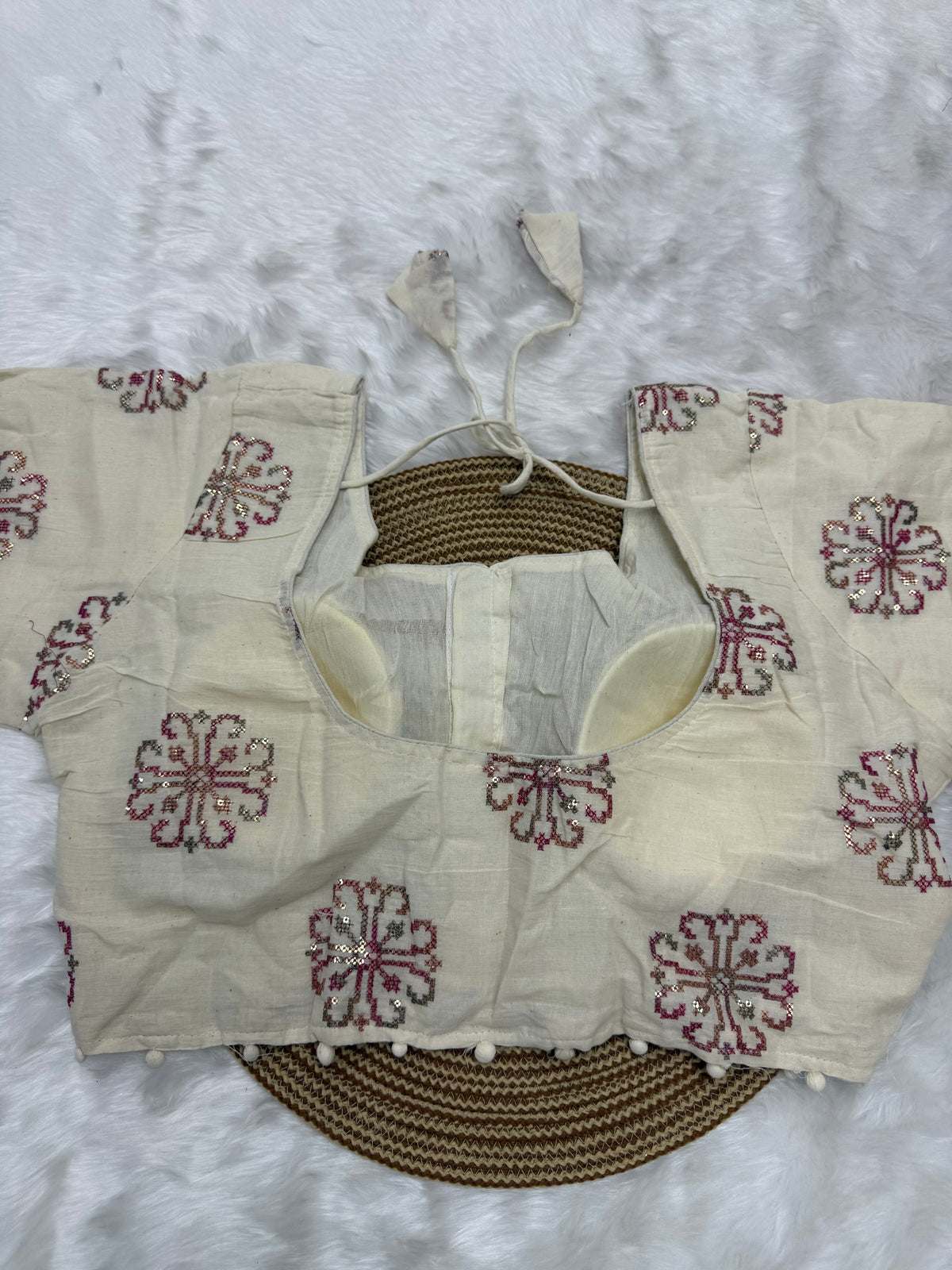 DESIGNER EMBRO-SEQUIN WORK BLOUSE - OFF WHITE