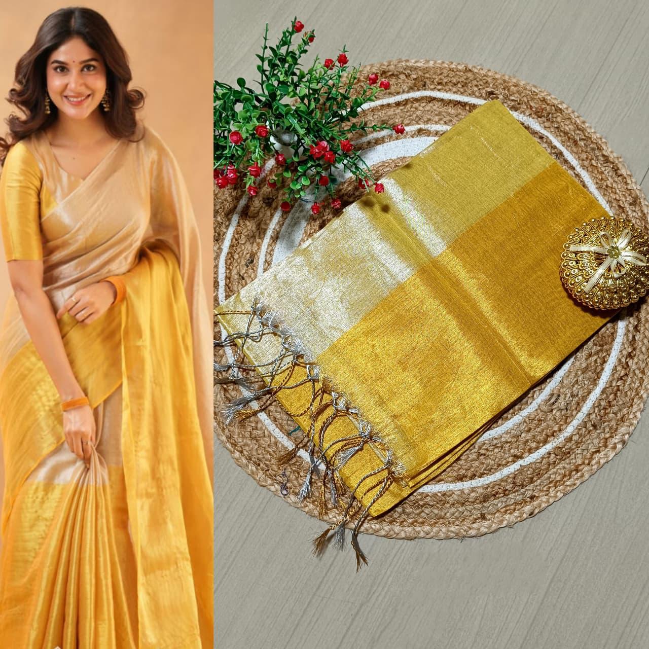 RAGA TISSUE HALF AND HALF SOFT SILK SAREE - GOLD & YELLOW