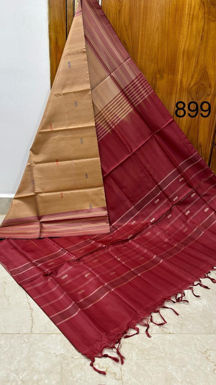 HANDLOOM BANANA PITH SILK SAREE - RED & SANDAL