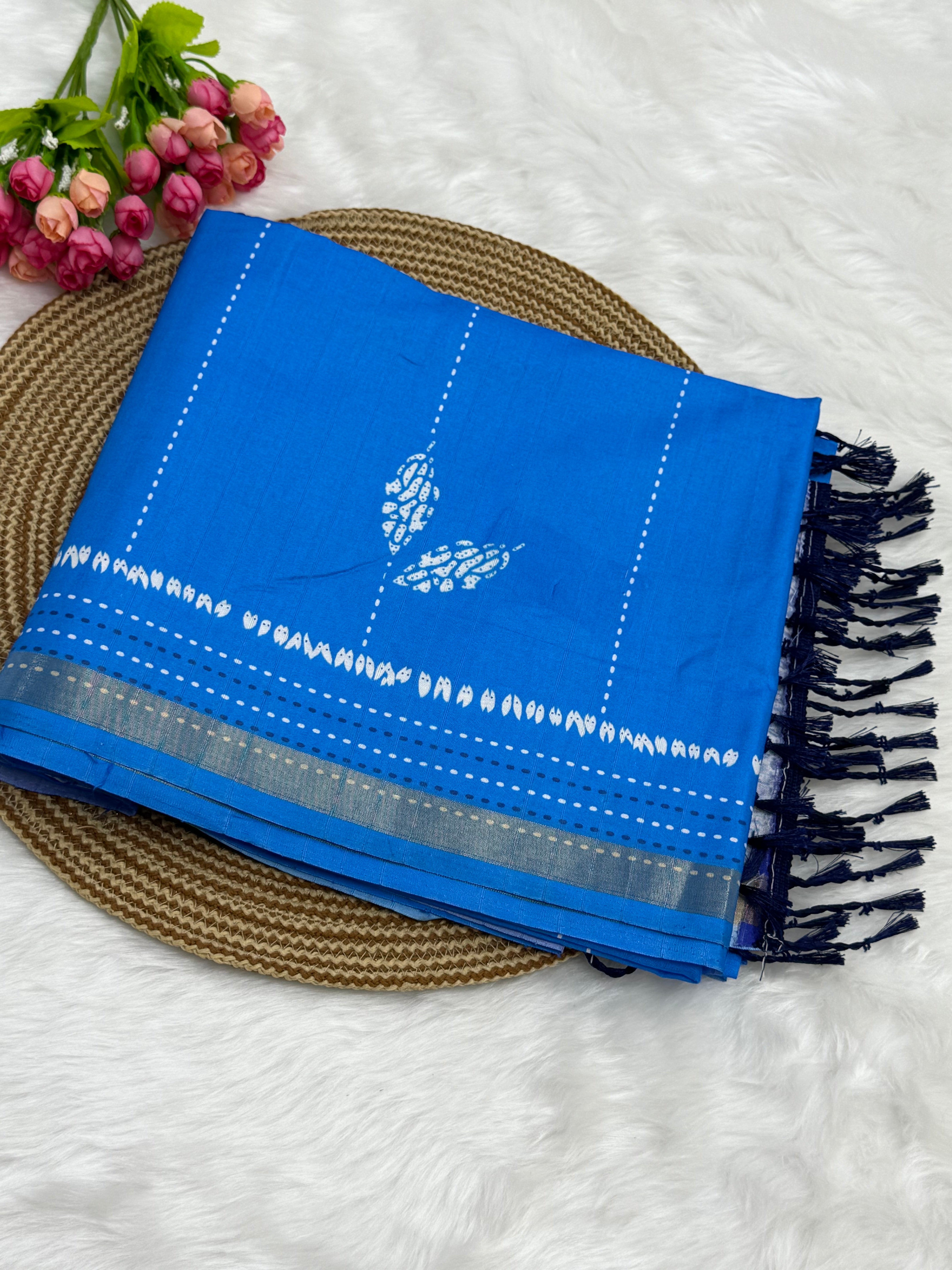 PREMIUM LINEN COTTON SILK SAREE - LIGHT BLUE