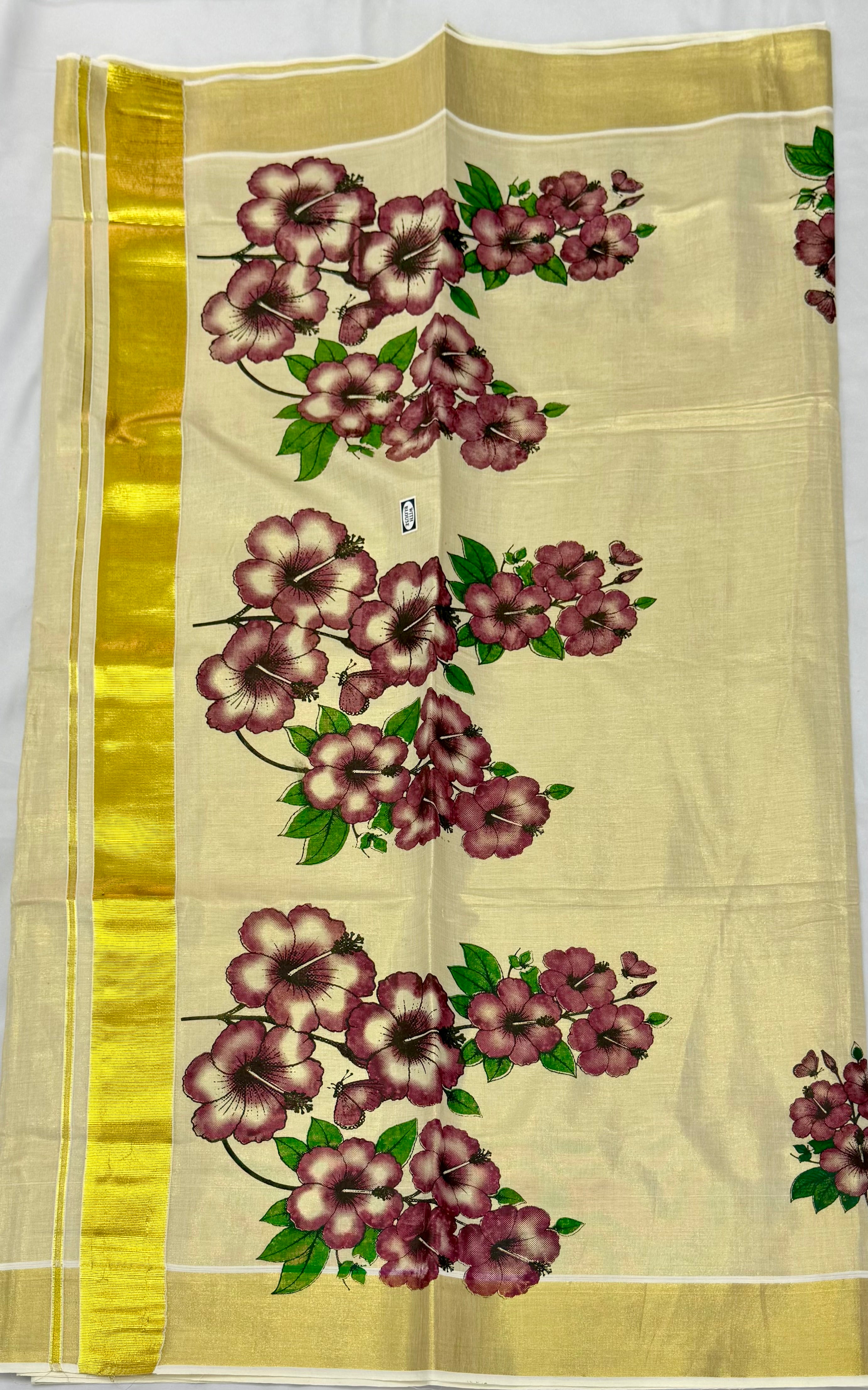 MURAL ART KASAVU TISSUE KERALA SAREE (GOLD,CREAM)
