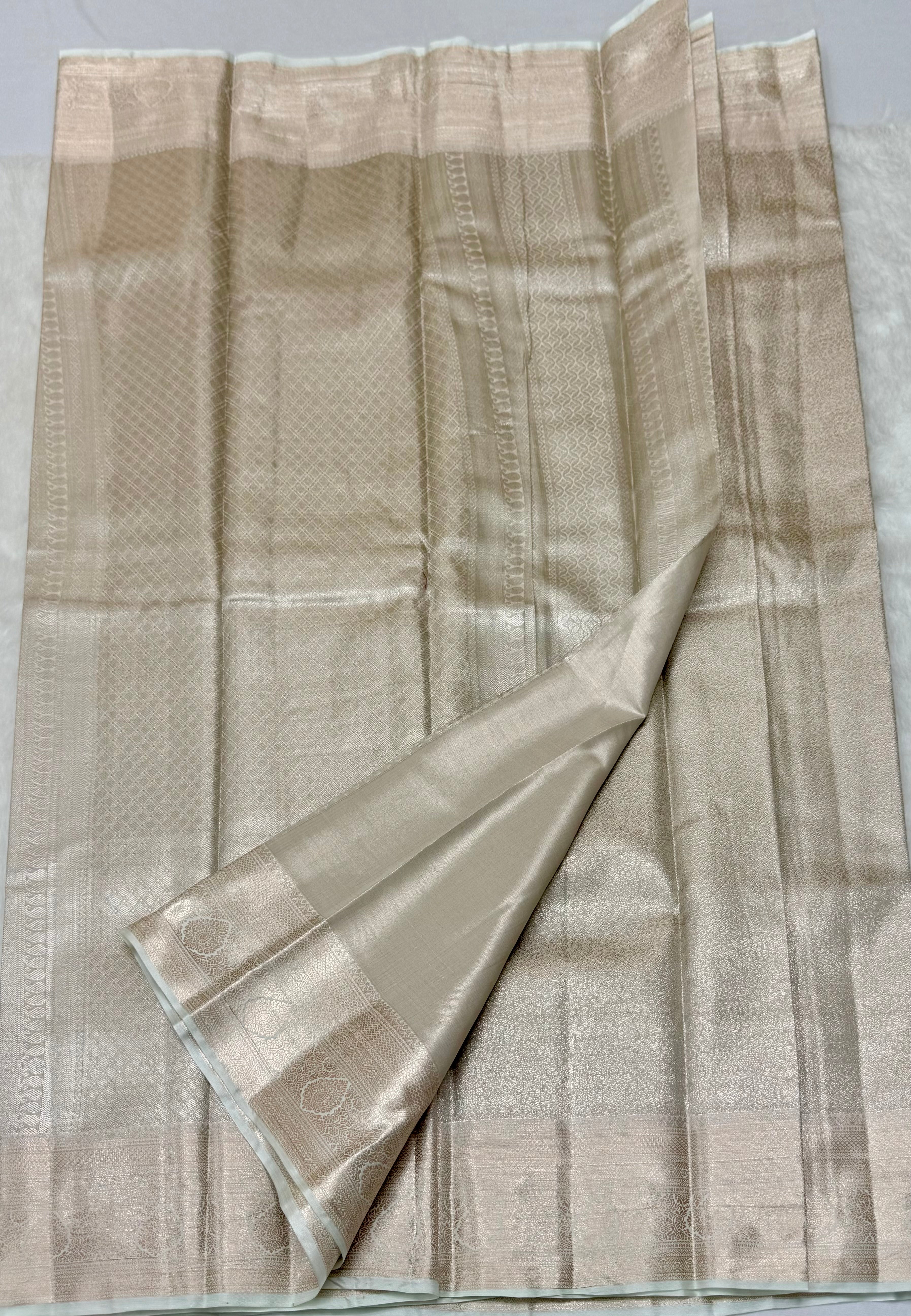 PREMIUM SEMI KANCHI TISSUE SILK SAREE - CREAM