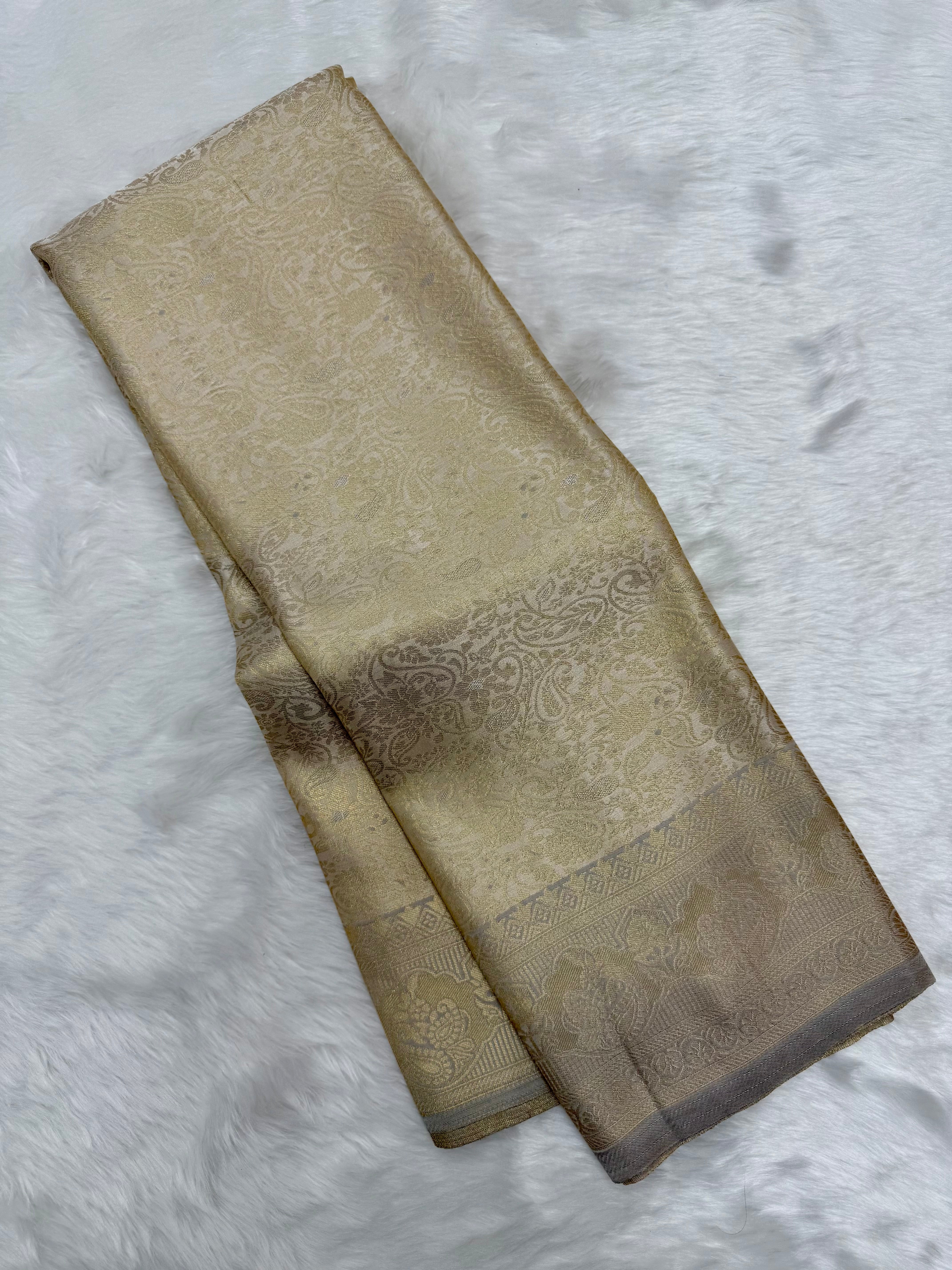 PREMIUM SEMI KANCHI SILK SAREE - GOLDEN CREAM
