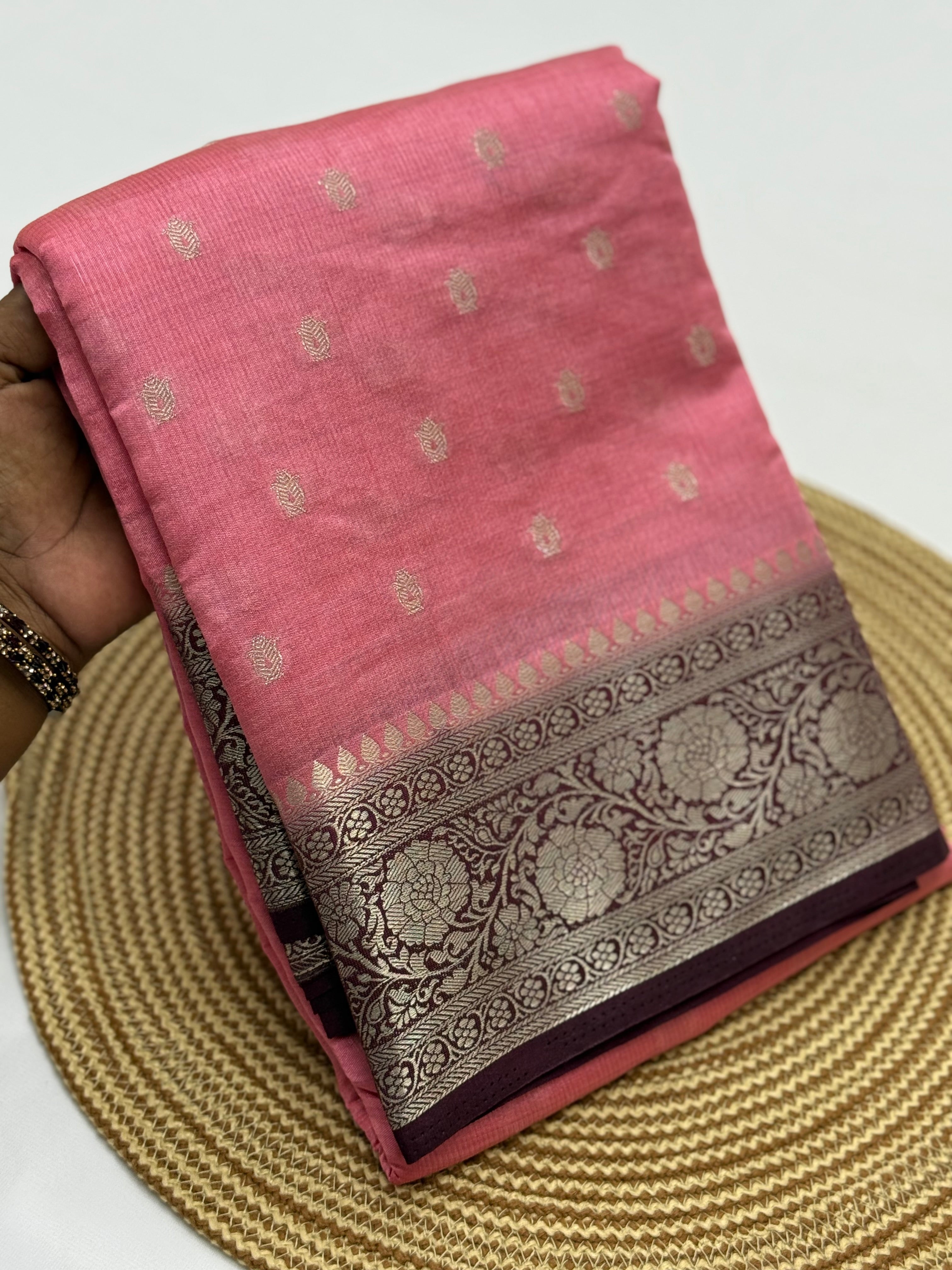 BEAUTIFUL TUSSAR SILK SAREE - BABY PINK