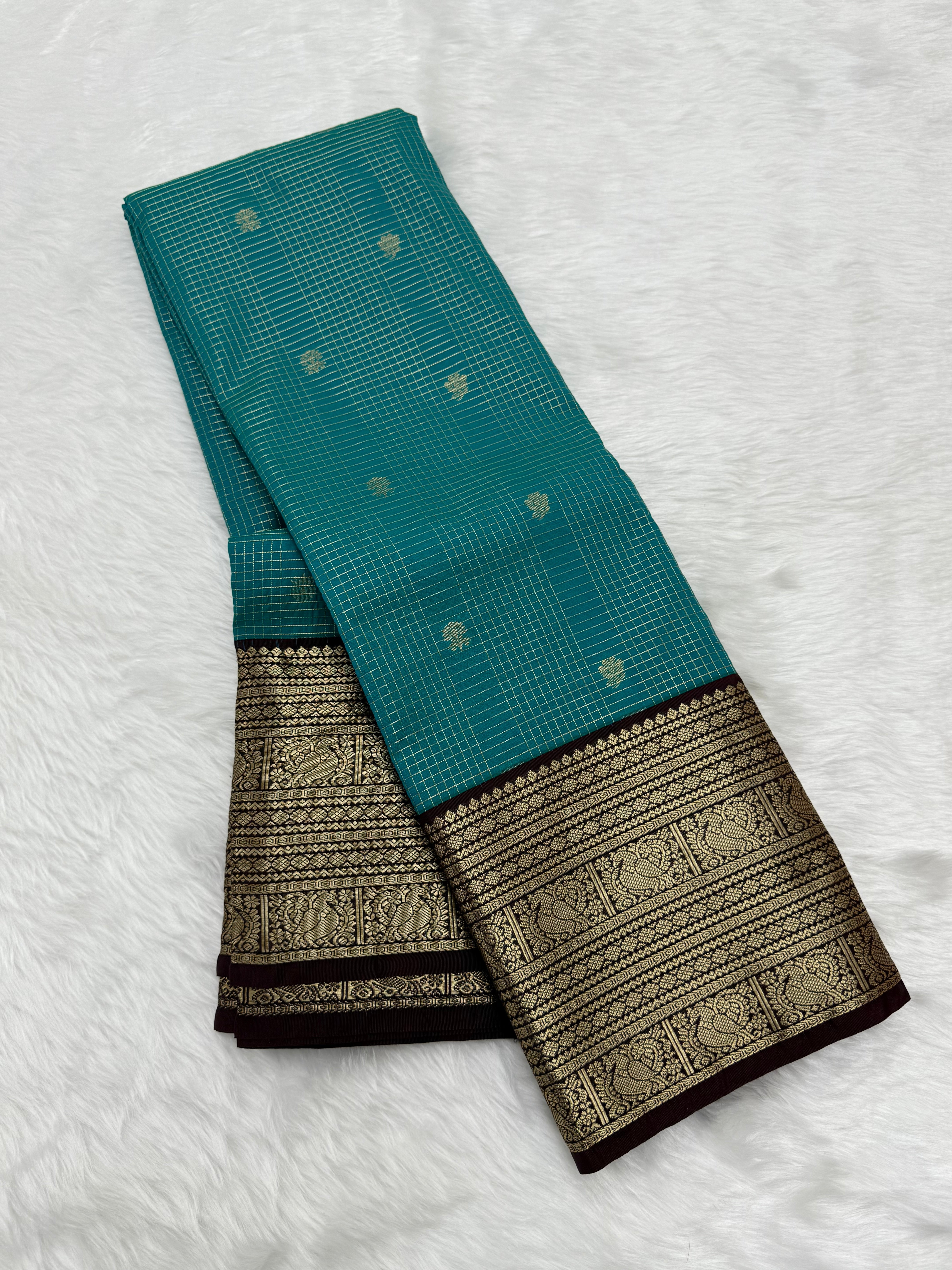 PREMIUM SEMI KANCHI SILK SAREE - TEAL BLUE