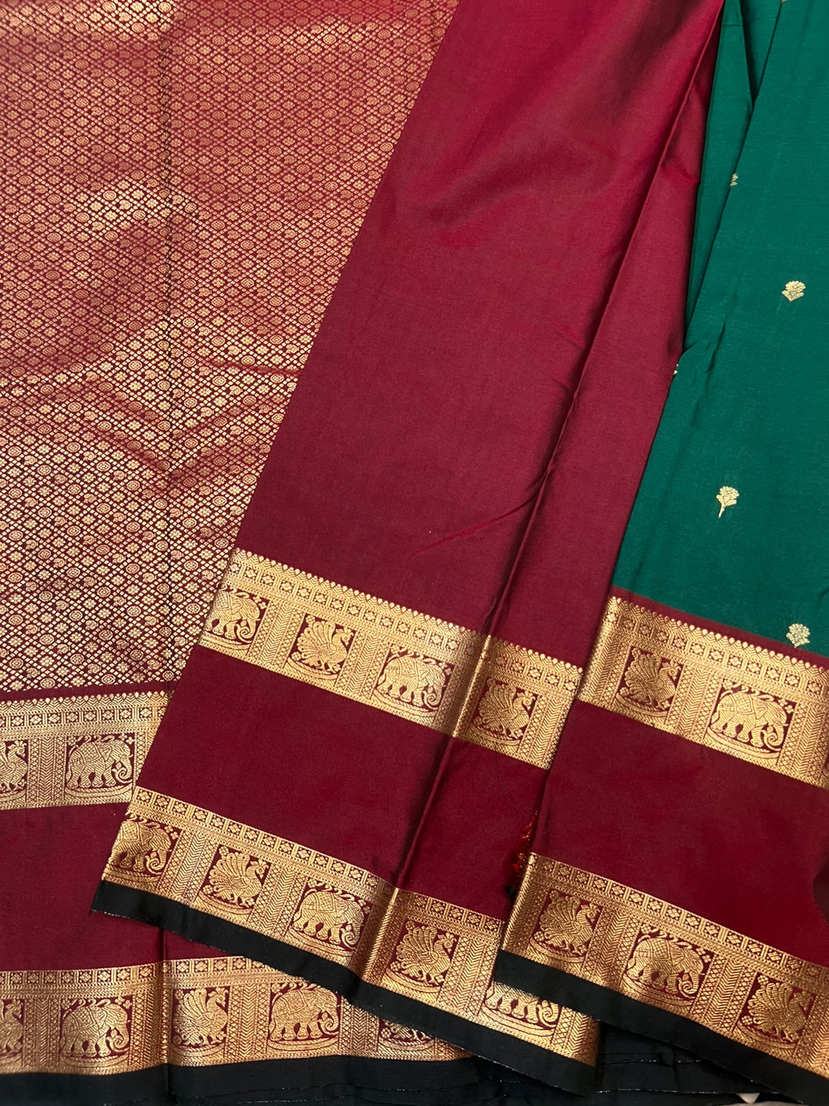 PREMIUM SEMI KANCHI SILK SAREE - BOTTLE GREEN