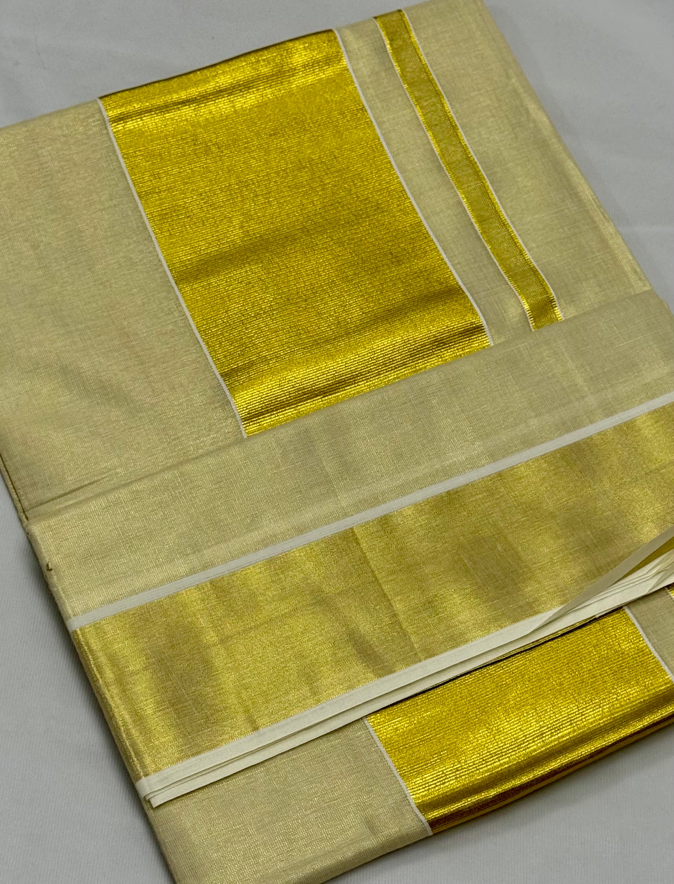 TRADITIONAL SOLID BIG BORDER KASAVU TISSUE SAREE - (CREAM,GOLD)