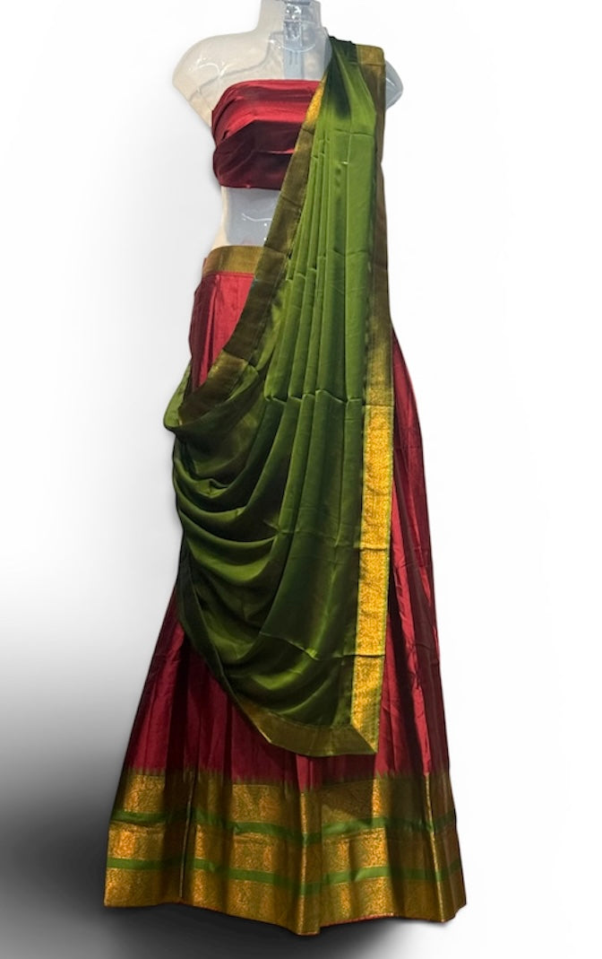 TRADITIONAL ONAM SPECIAL COTTON SILK DHAVANI SET - RUBY RED