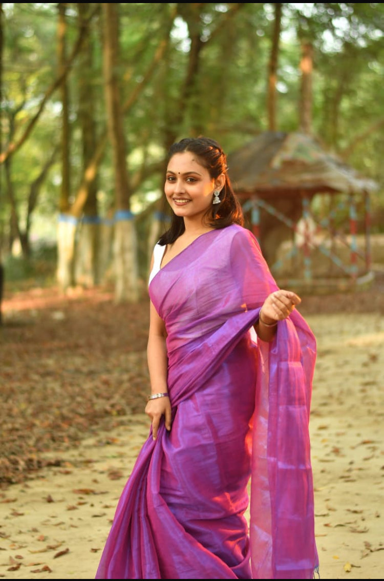 PLAIN RAGA TISSUE SAREE - PURPLE