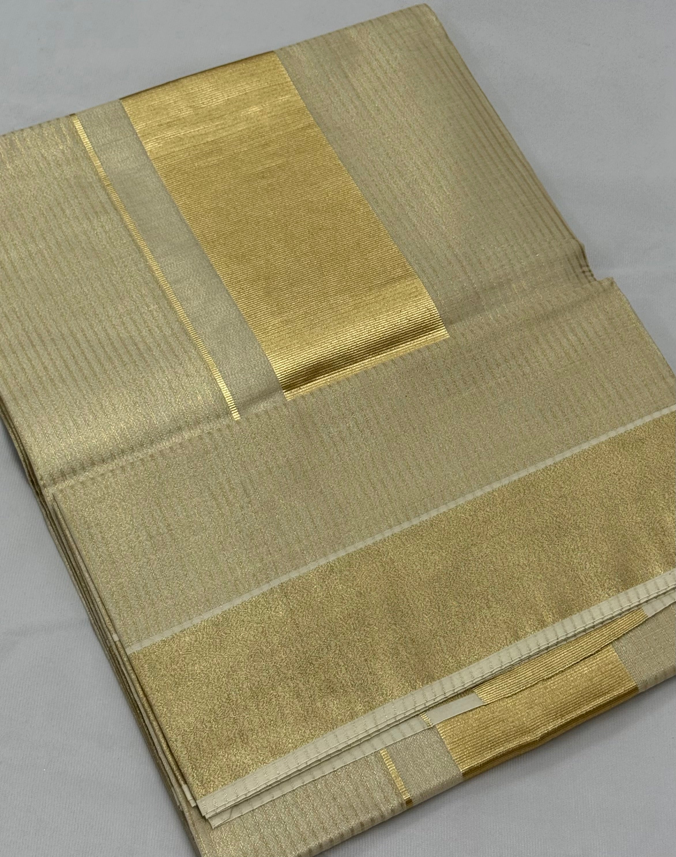 PREMIUM KERALA STRIPES KASAVU TISSUE SAREE - (BEIGE,GOLD)