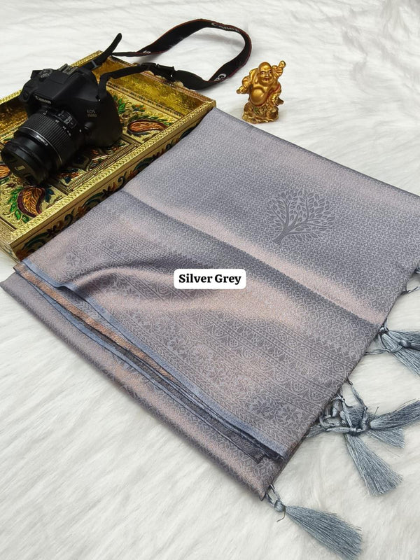 PREMIUM KUBERA PATTU SILK SAREE - SILVER GREY