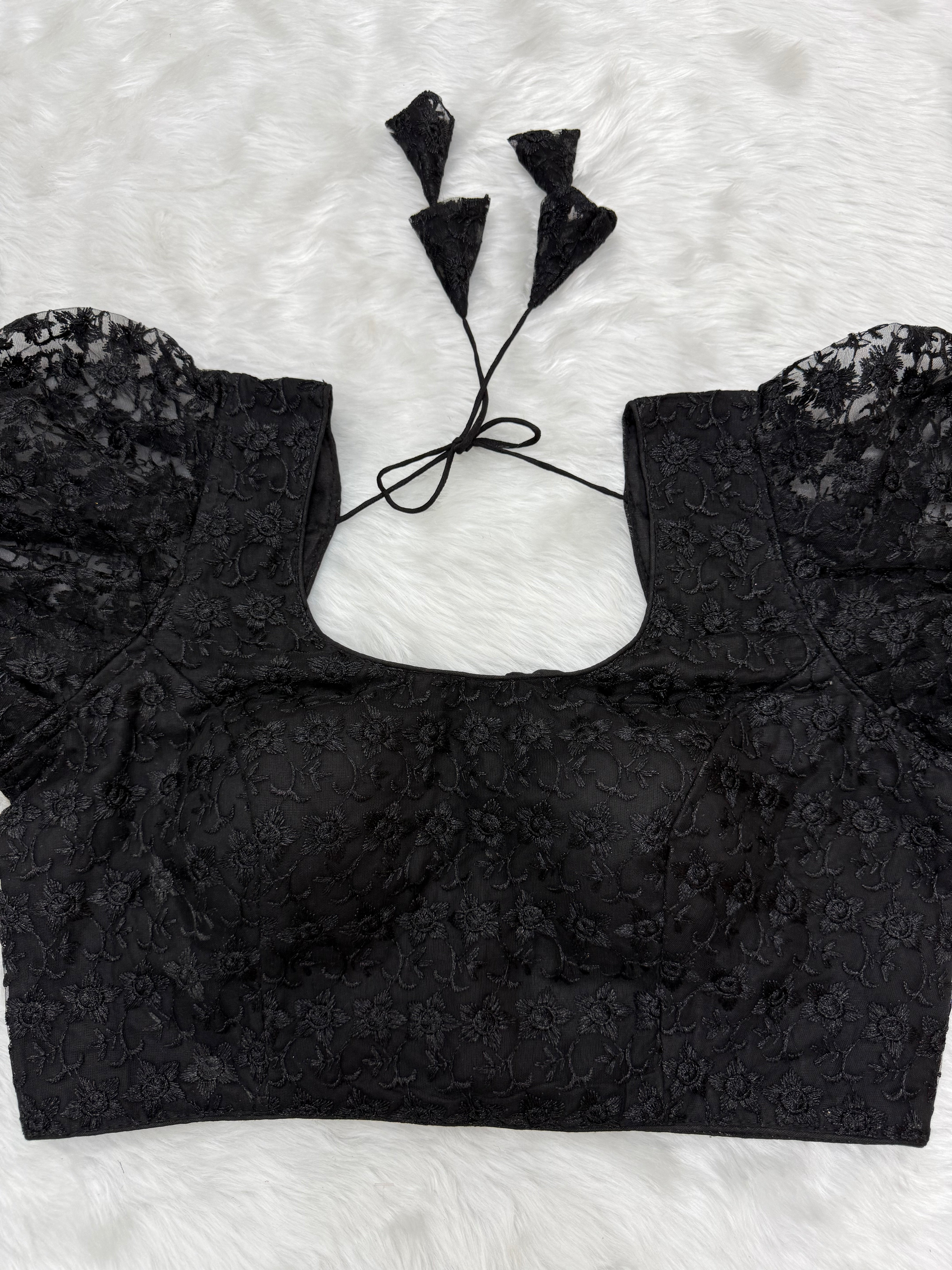 PUFF SLEEVE DESIGNER READYMADE BLOUSE - BLACK
