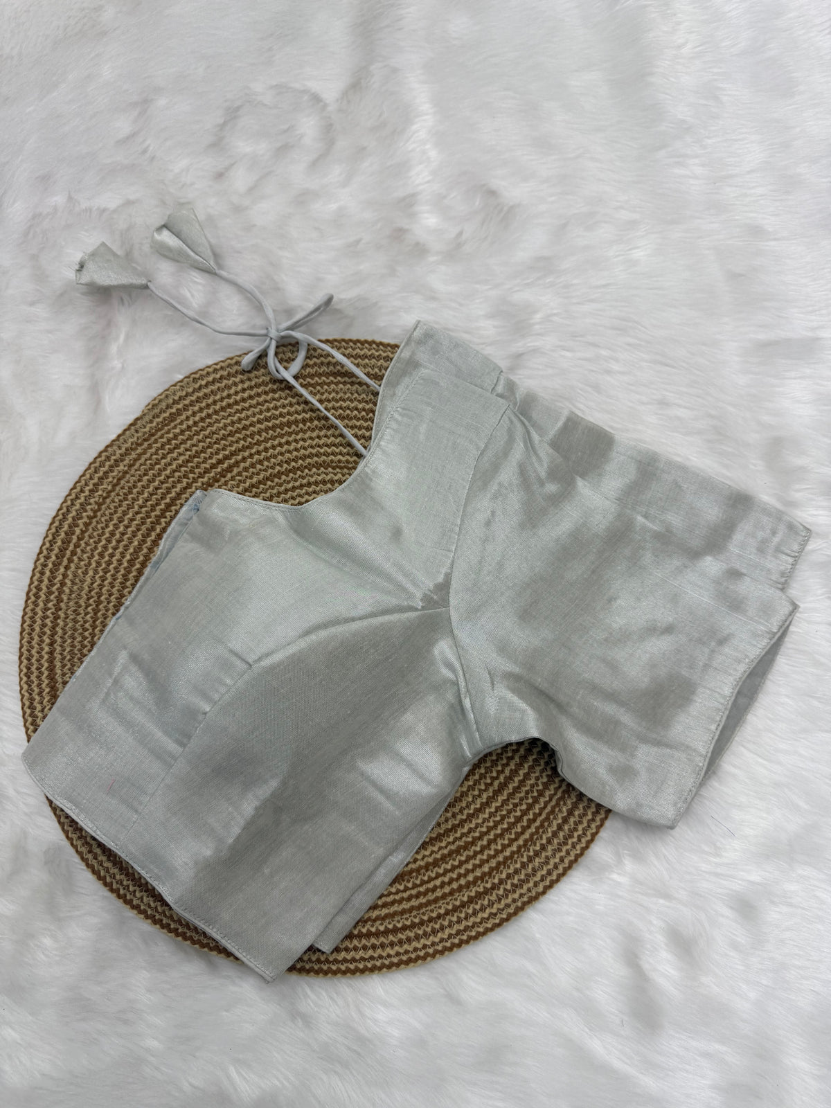 PLAIN TISSUE READY TO WEAR SAREE BLOUSE - SILVER