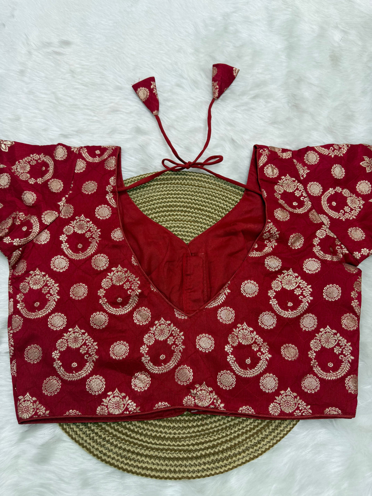 DESIGNER BROCADE WORK READYMADE BLOUSE - RED