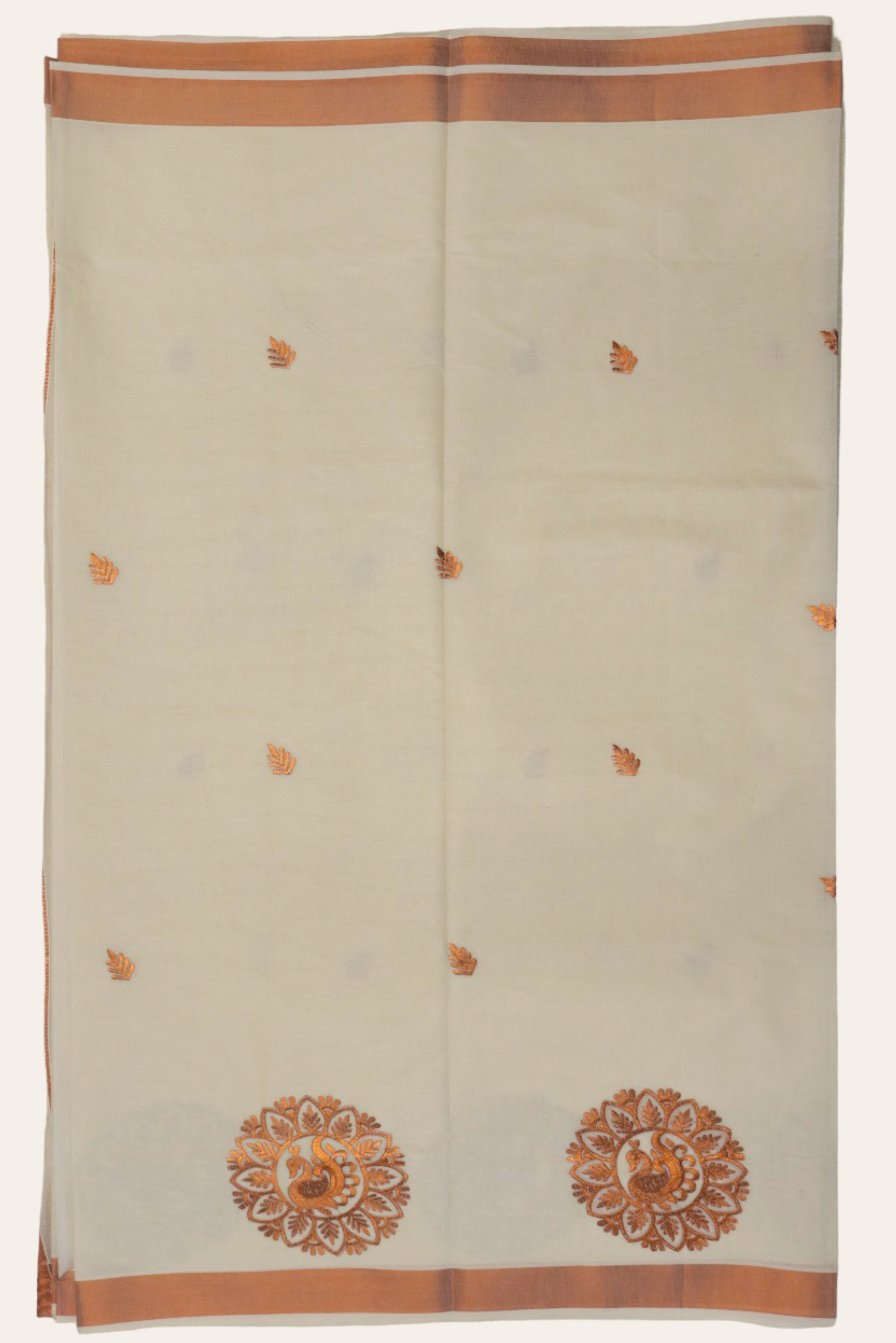 KERALA KASAVU EMBROIDERY COTTON SAREE (COPPER)
