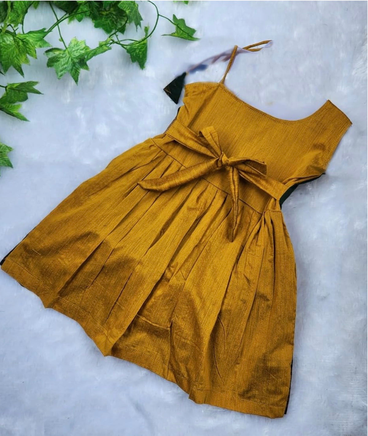 BABY GIRL KALYANI COTTON FLOWER KNOT FROCK - GOLDEN YELLLOW
