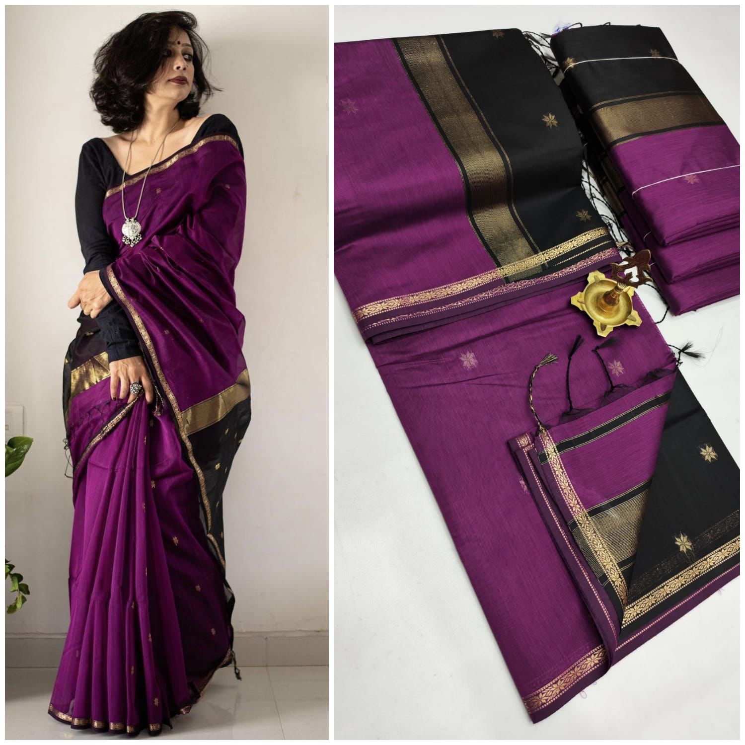 MAHESHWARI COTTON SILK SAREE - VIOLET