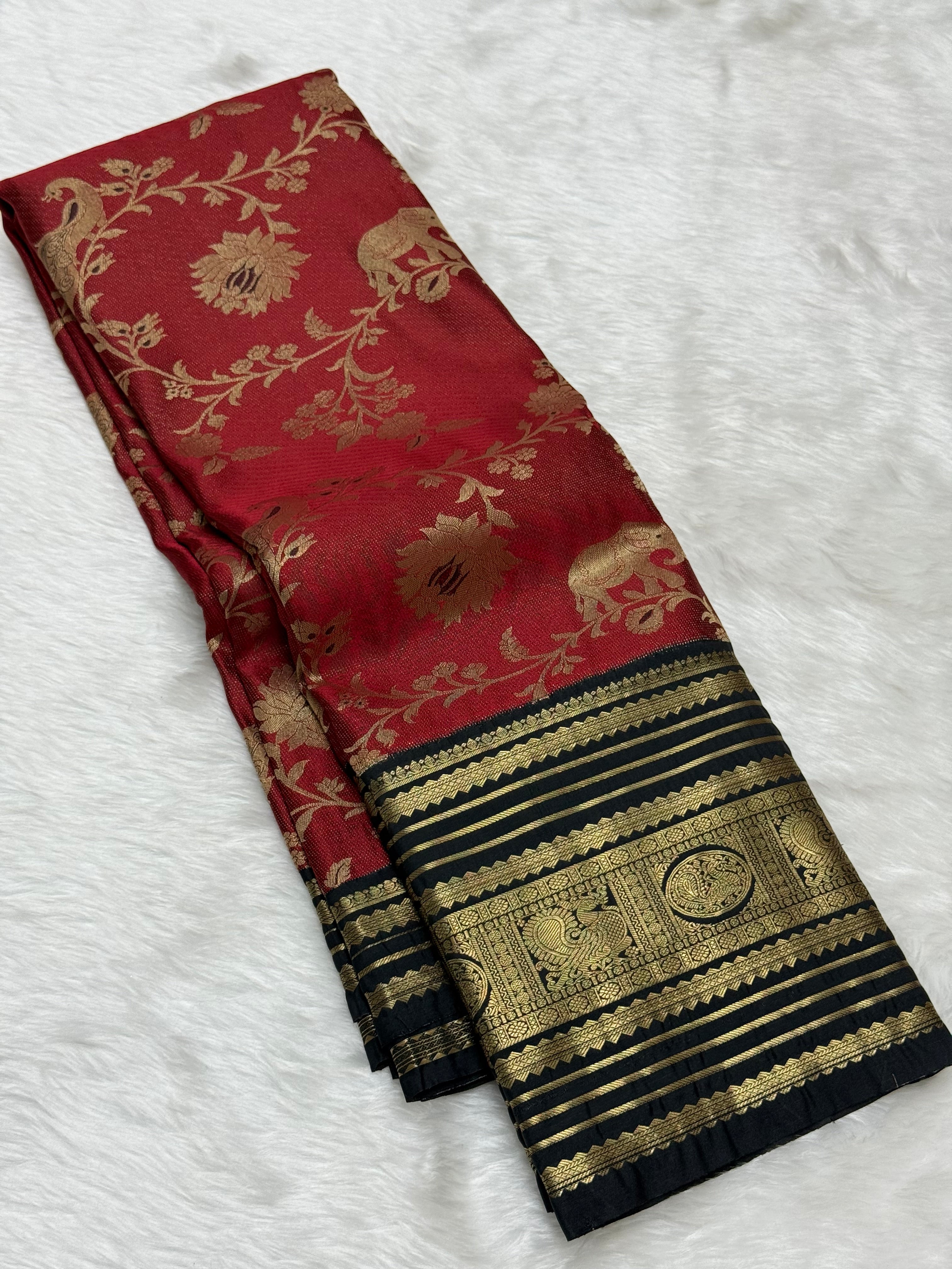 PREMIUM SEMI BROCADE SILK SAREE - DEEP WINE RED