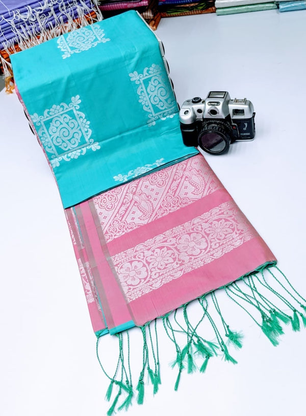 KANCHIPRAM SOFT SILK SAREES - TIFFANY BLUE