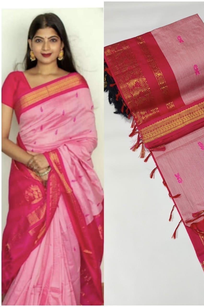 PREMIUM GADWAL/KALYANI COTTON SILK SAREES - PINK