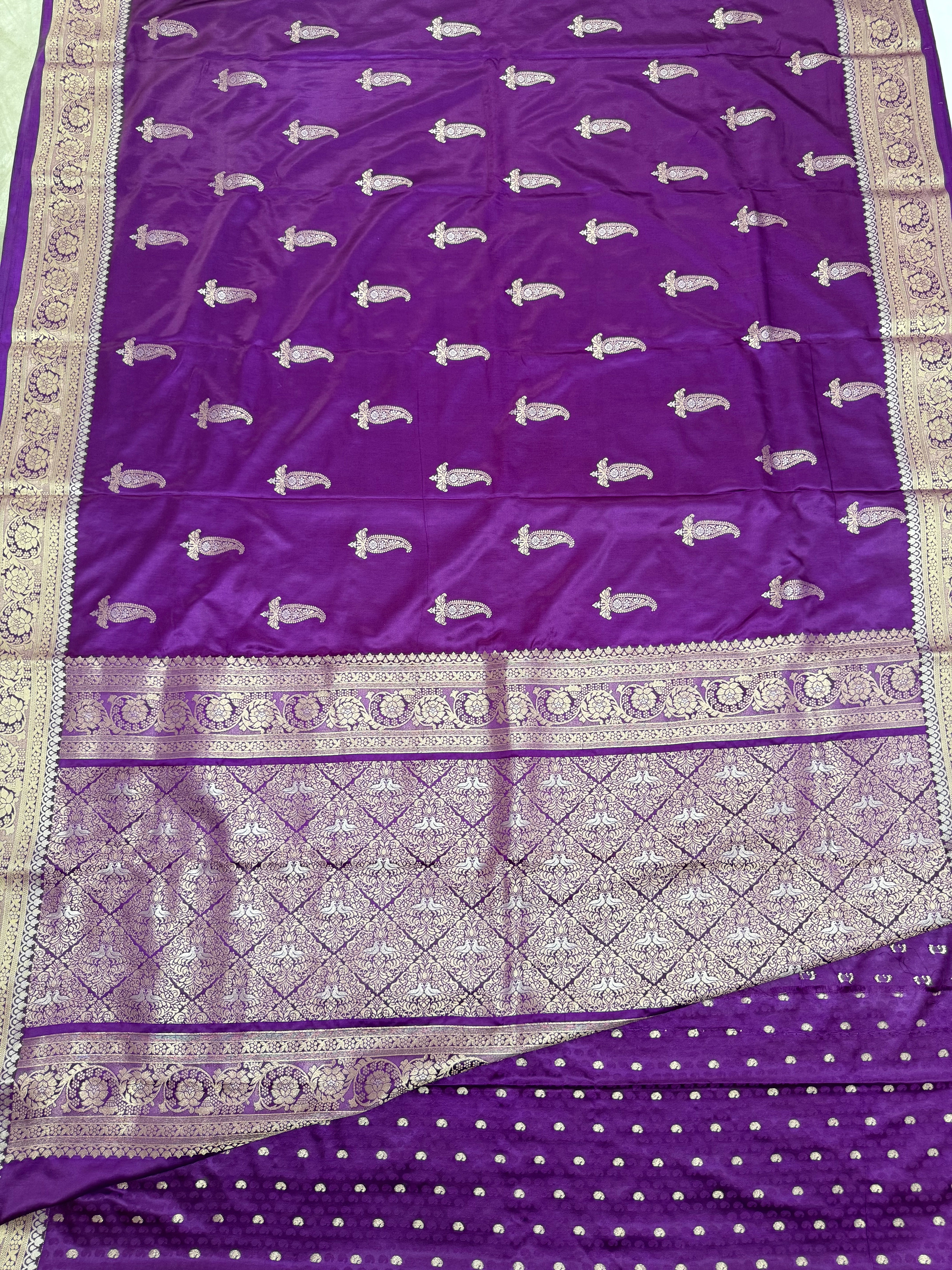 BEAUTIFUL SATIN CREPE SILK SAREE - EGGPLANT