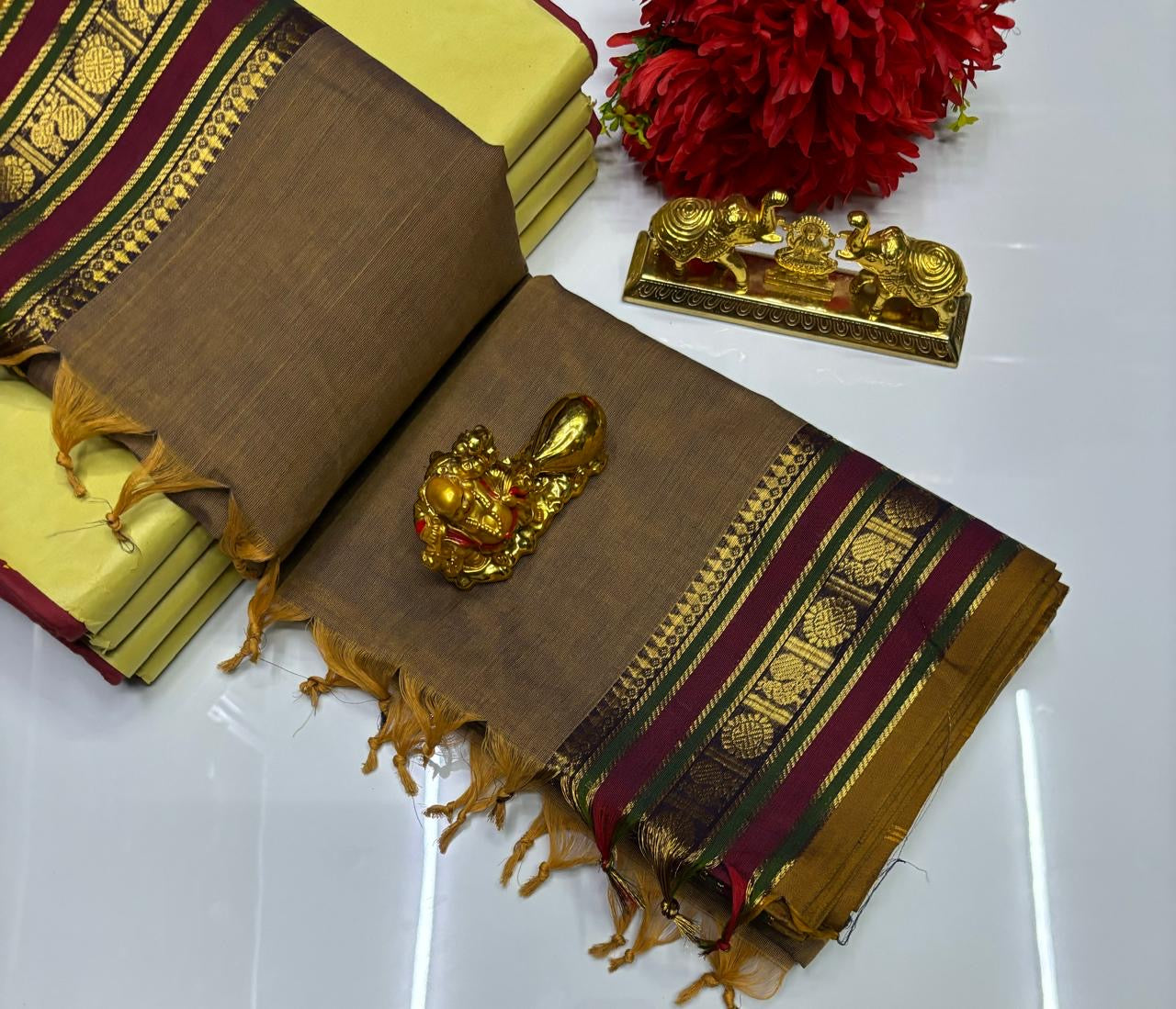 PURE KANCHI COTTON SAREES - FAWN