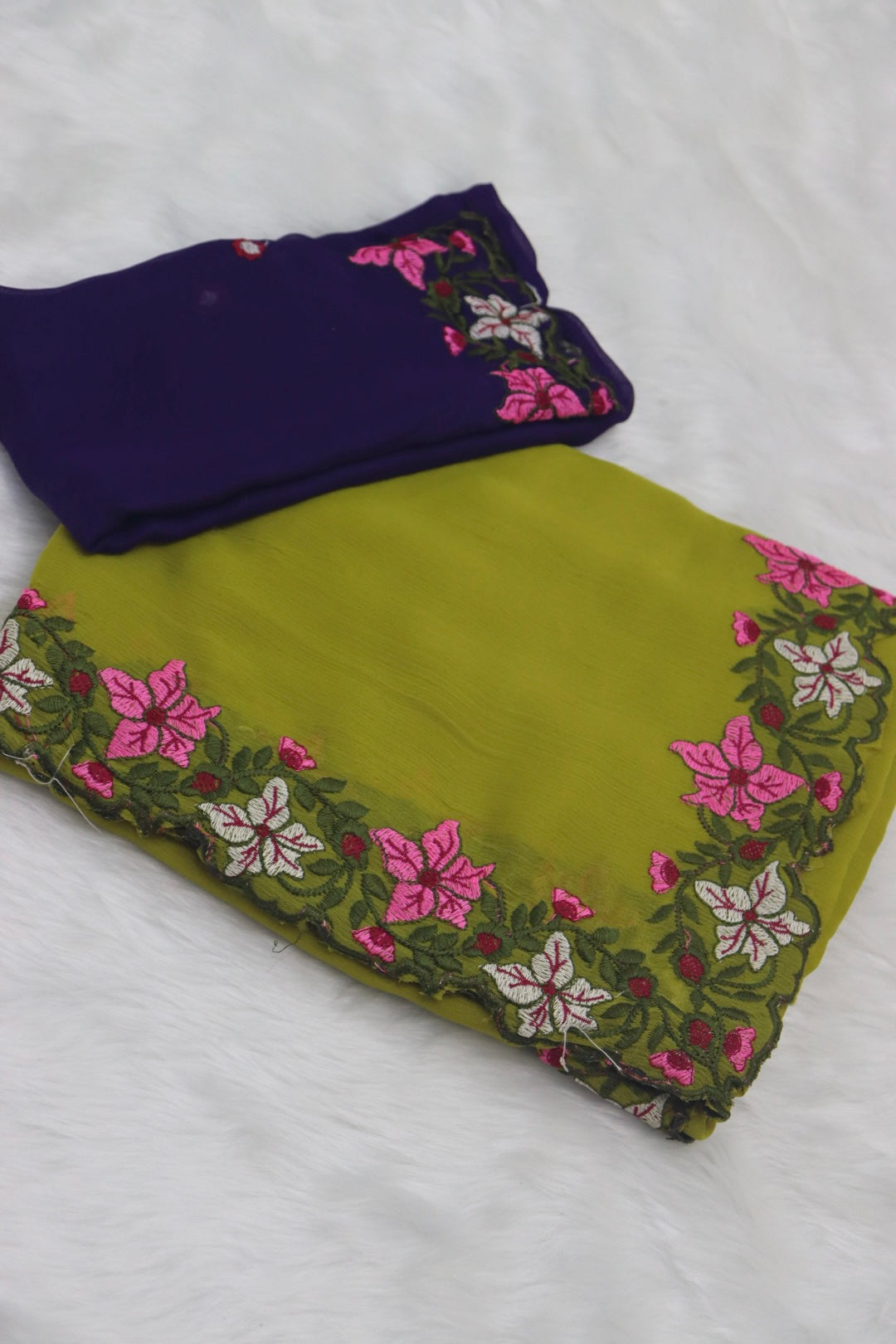 DESIGNER GEORGETTE SAREE WITH BLOUSE PIECE - GREENISH YELLOW