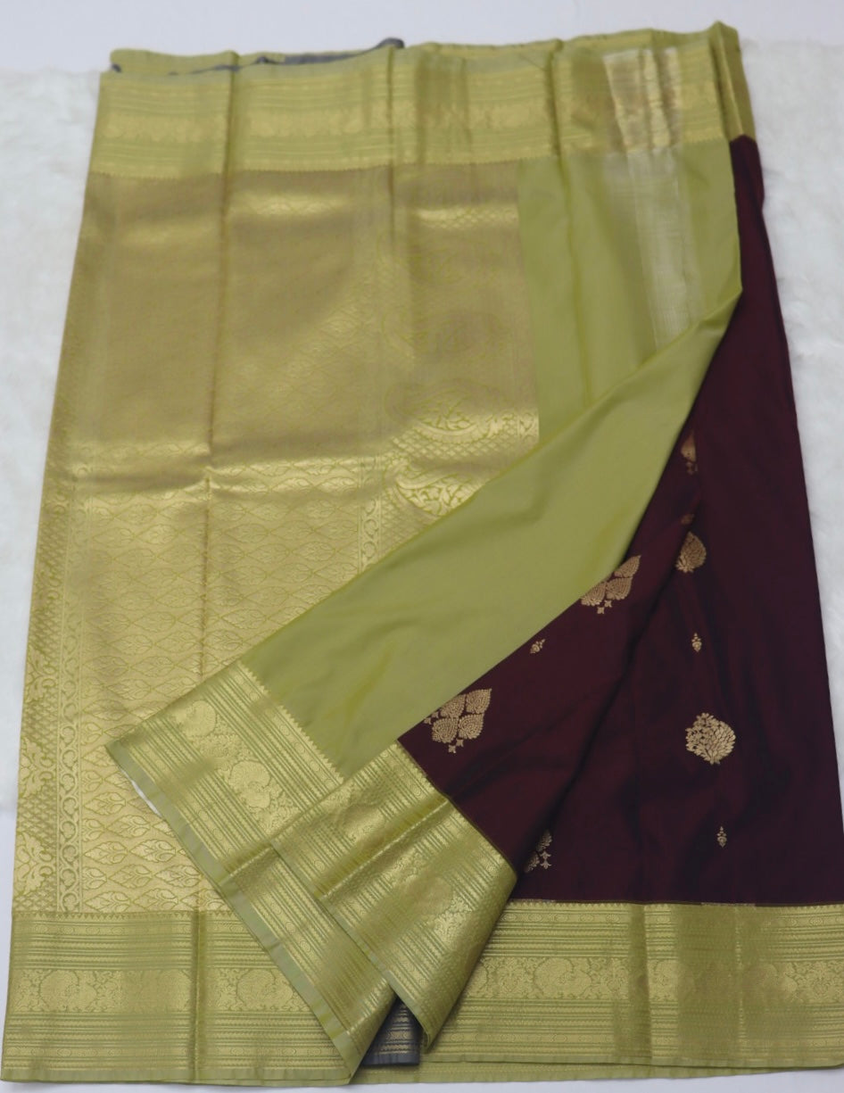 PREMIUM SEMI KANCHI SILK SAREE - DEEP BURGUNDY