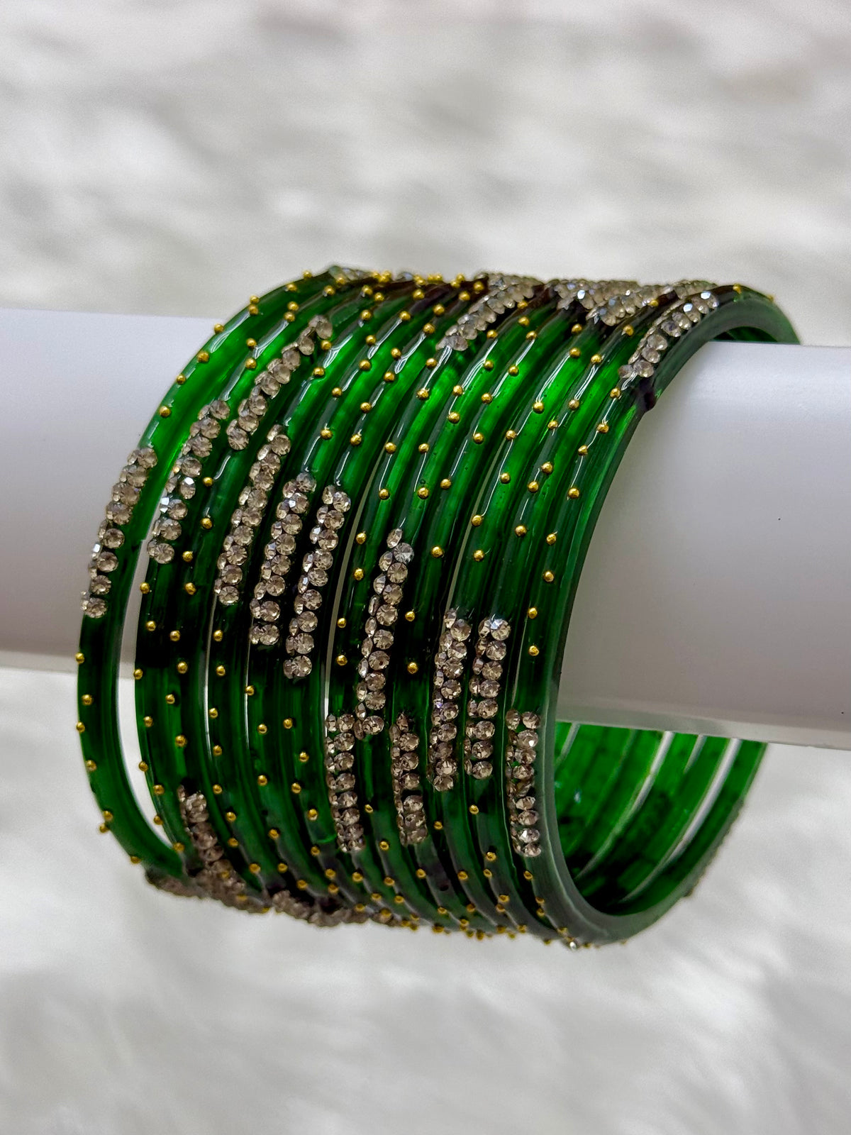 PREMIUM STONE STUDDED GLASS BANGLES PACK OF 12