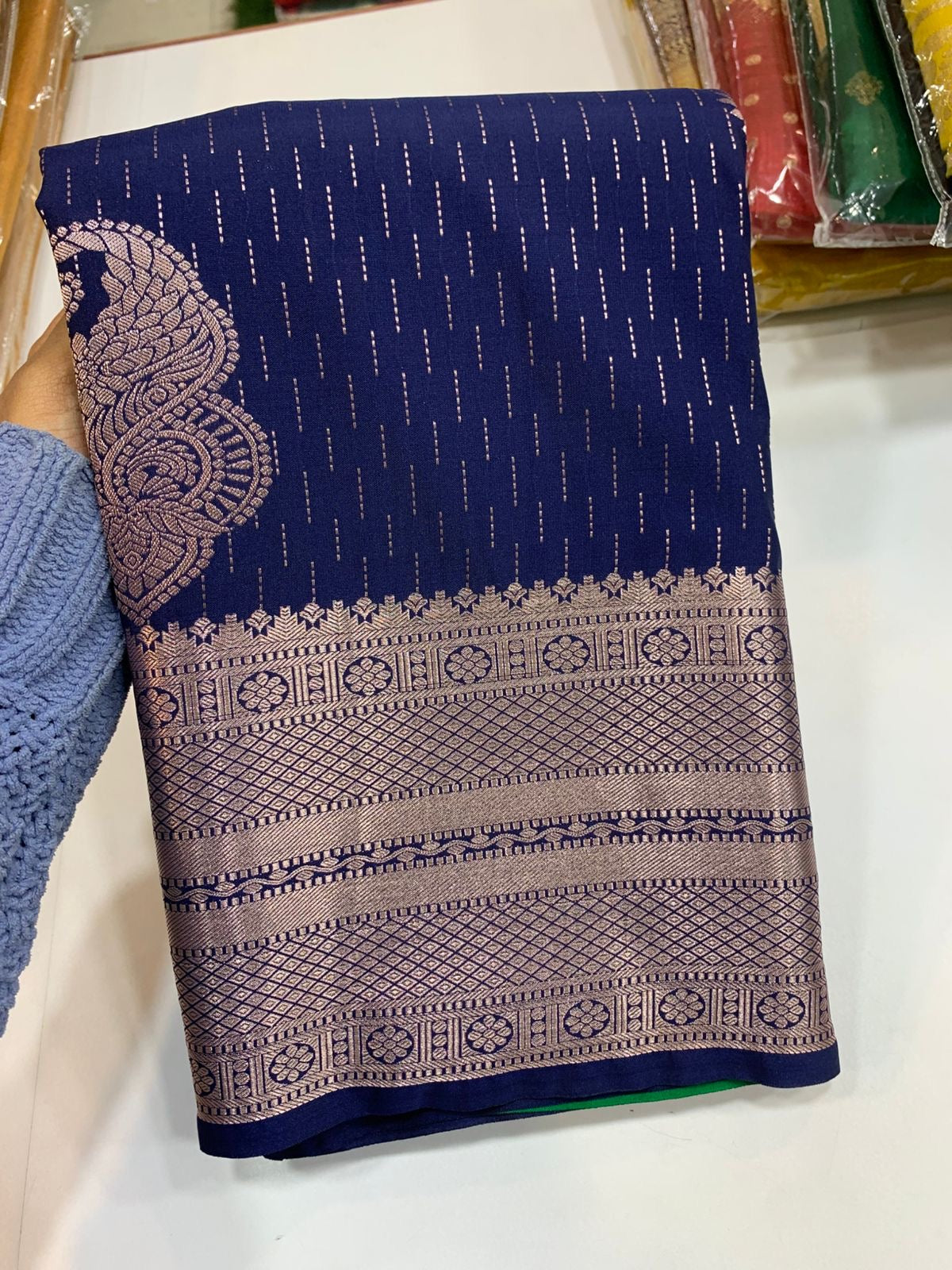 PREMIUM SEMI KANCHI SILK SAREE - NAVY BLUE